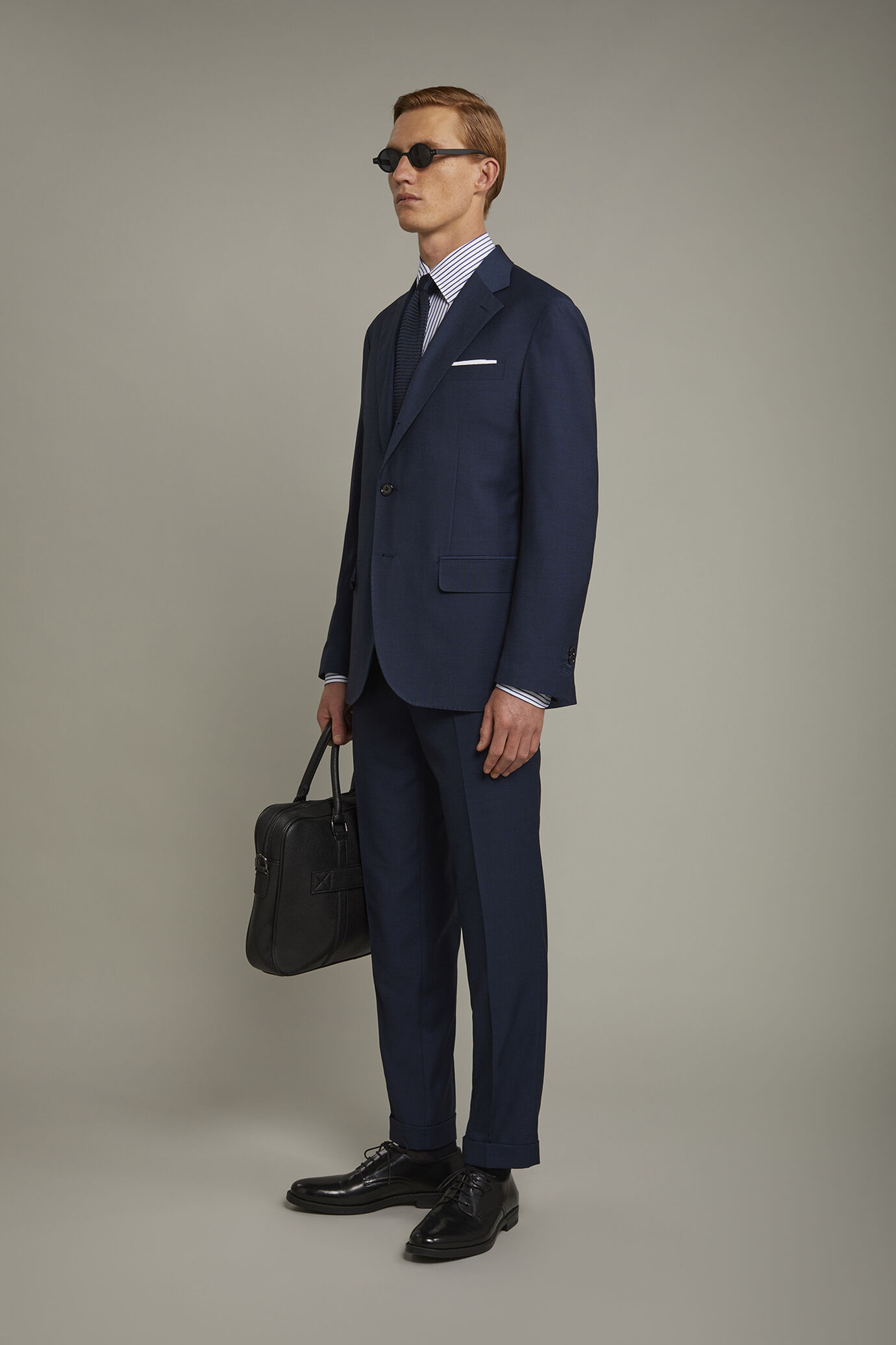 Costume homme à simple boutonnage avec motif œil-de-perdrix coupe régulière image number 1