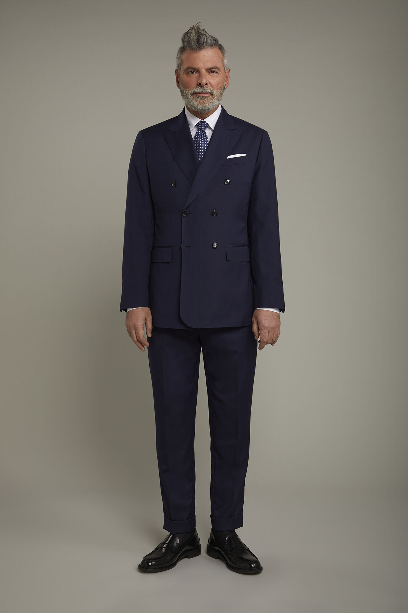 Men's double-breasted Wool Blend suit with classic single-breasted trousers and unlined double-breasted jacket with regular fit lance lapels image number 2