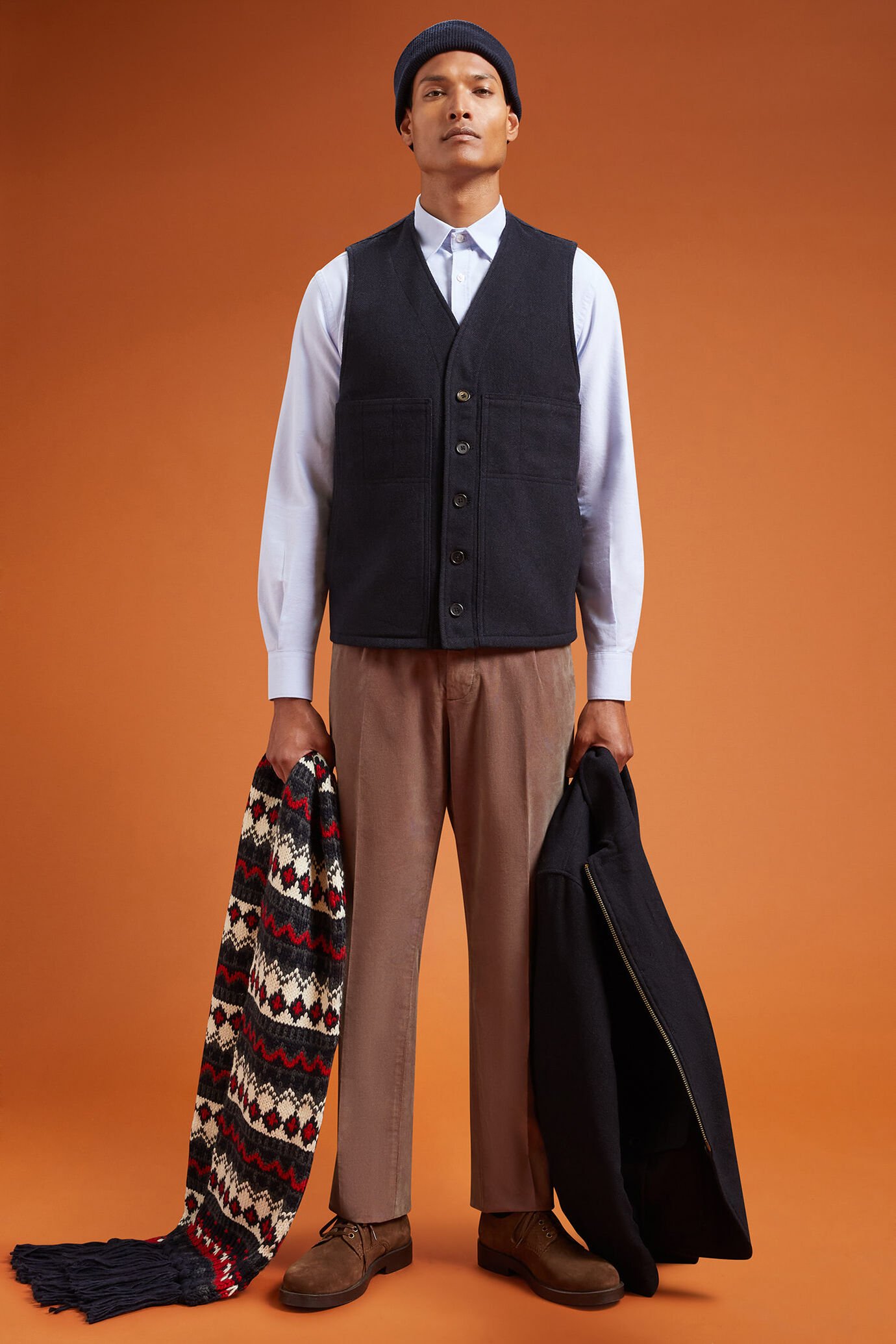 Pantalone classico uomo con pinces velluto bi-color tinto capo 1000 righe regular fit