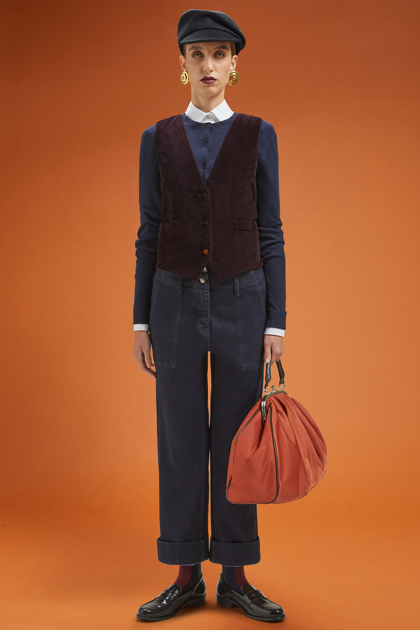 Gestreifte Damenweste aus 100 % Baumwollsamt mit Streifenmuster in normaler Passform image number 1