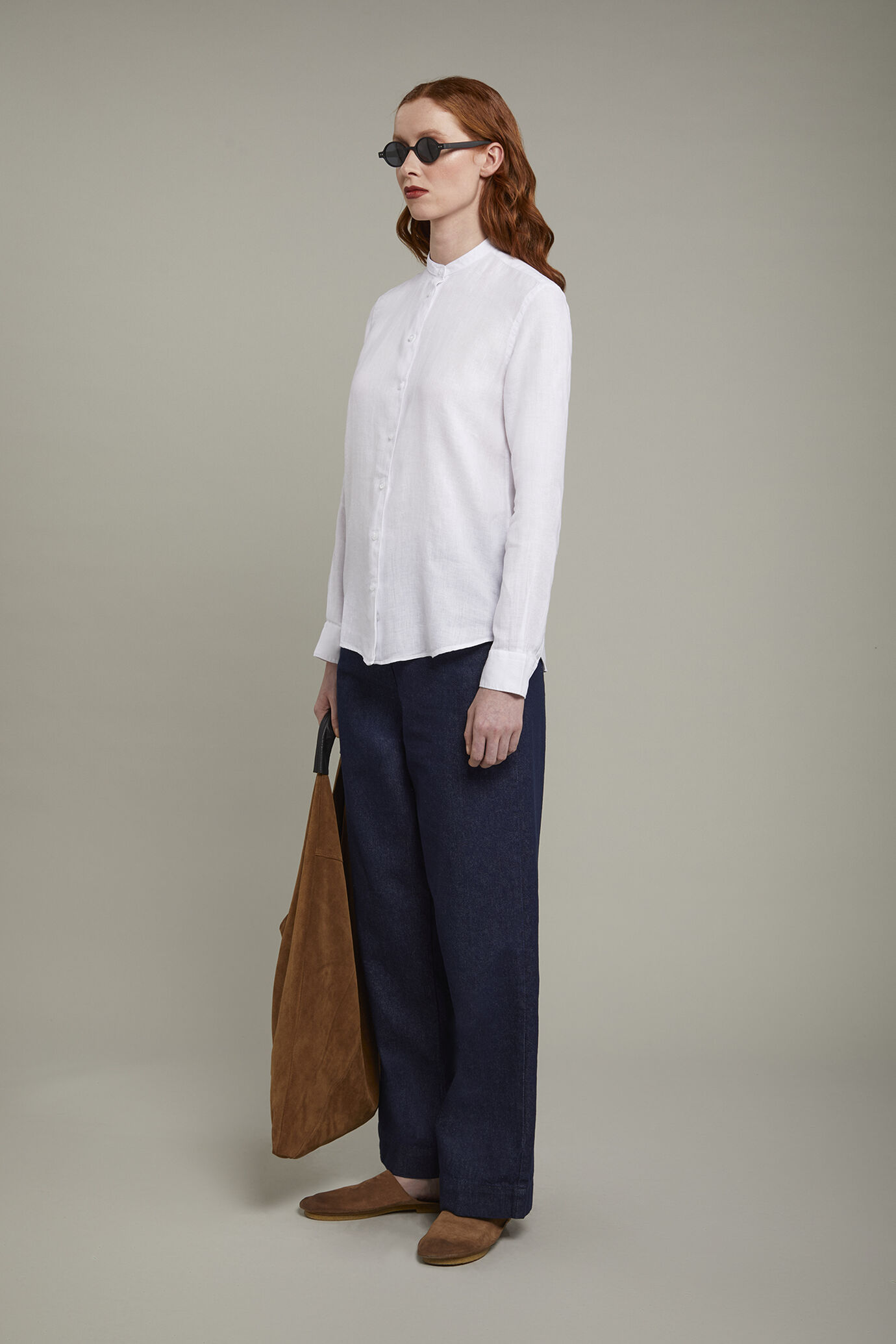 Camicia donna con collo coreano 100% lino image number 1