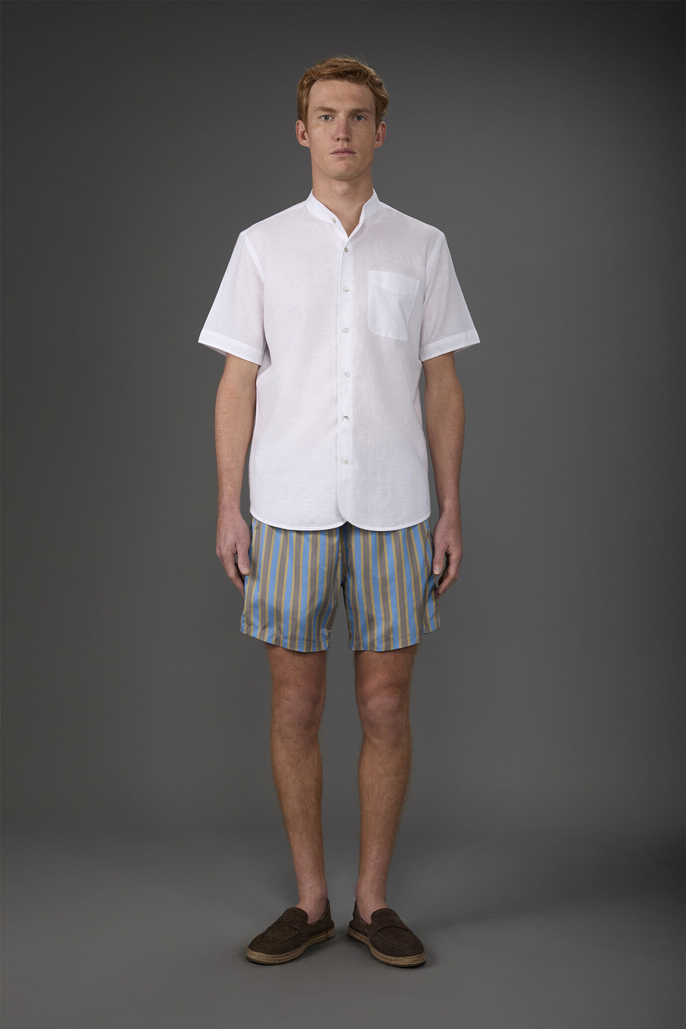 Men's swimwear with vertical striped pattern image number 1