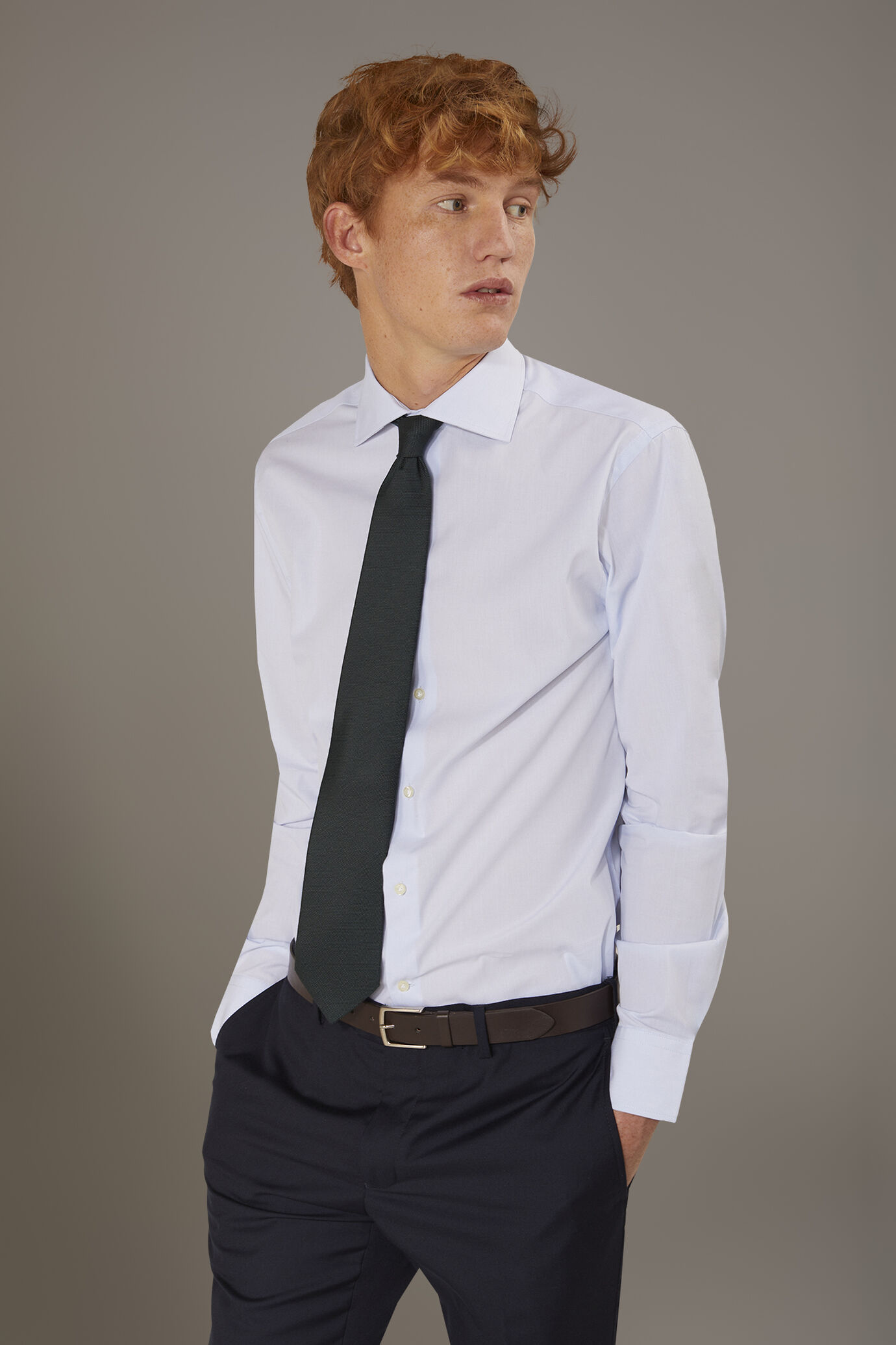 Camicia classica collo francese classic fit fil a fil image number 0