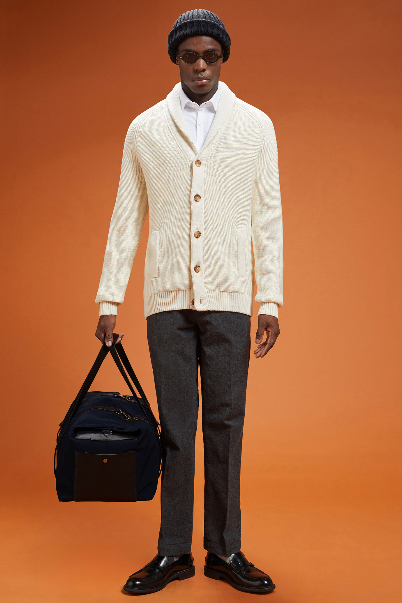 Men's regular fit shawl neck cardigan in 100% cotton image number 1