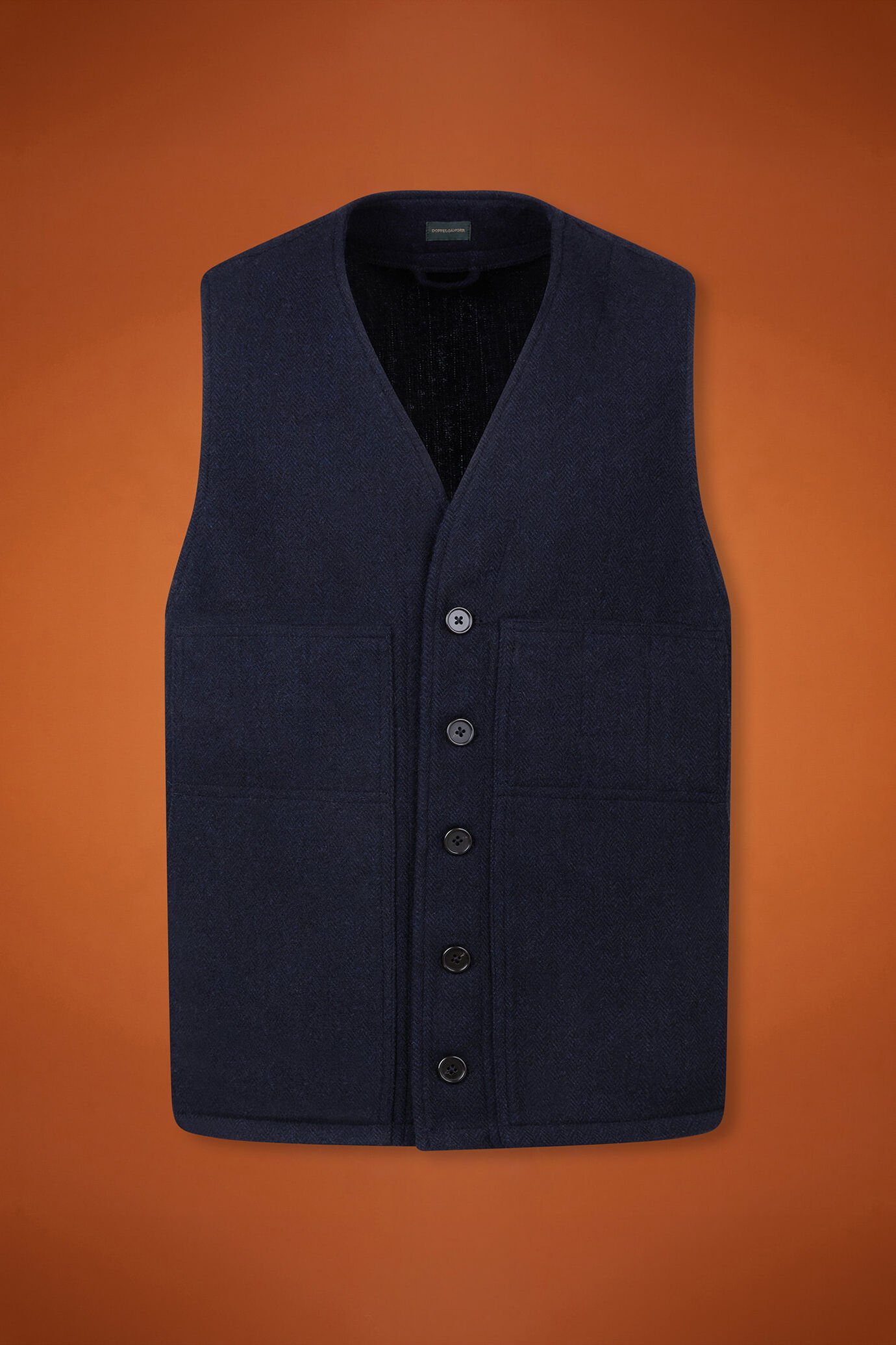 Gilet homme à simple boutonnage avec col en V et tissu à chevrons en laine mélangée, coupe classique