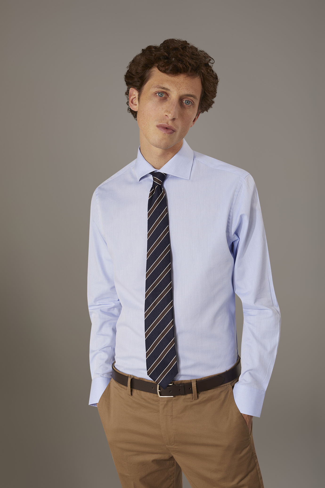 Classic shirt with french collar classic fit herringbone fabric image number 0