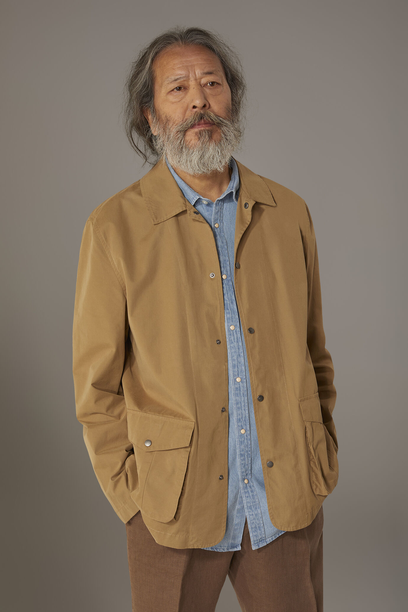 Coated fabric jacket with snaps image number 1