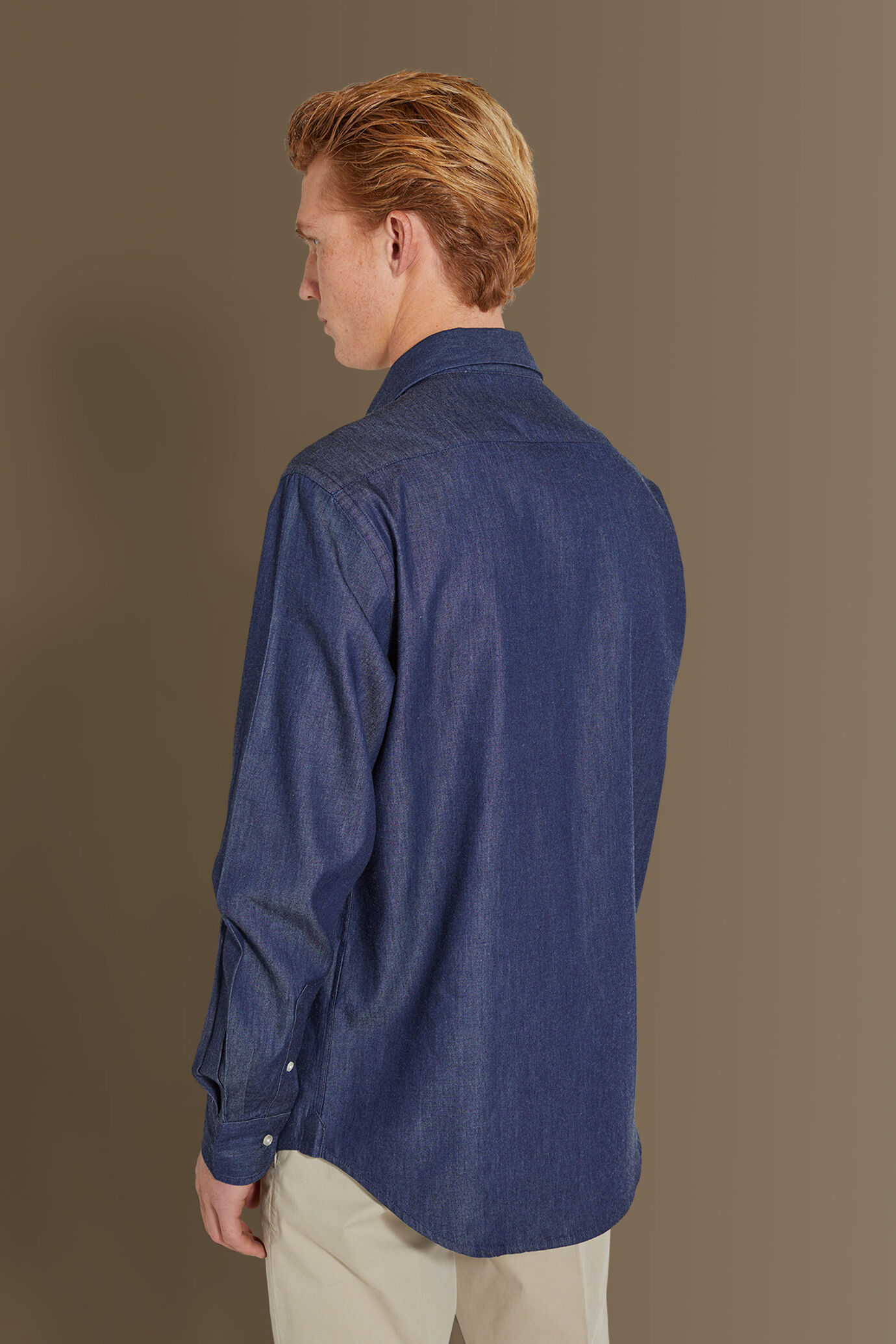 Camicia casual uomo collo francese tessuto jeans image number 3