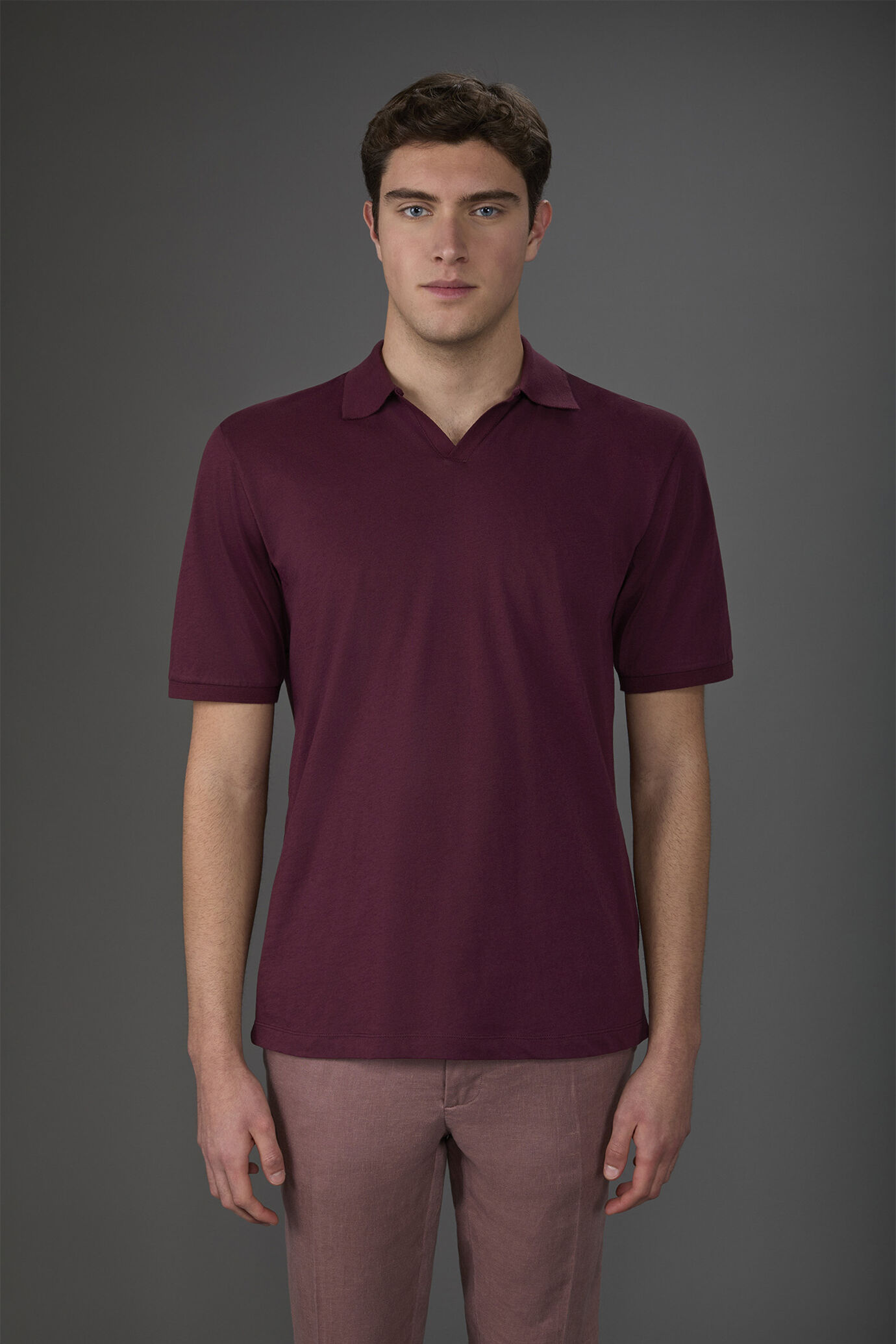 Men's short-sleeved 100% organic cotton polo shirt with derby collar