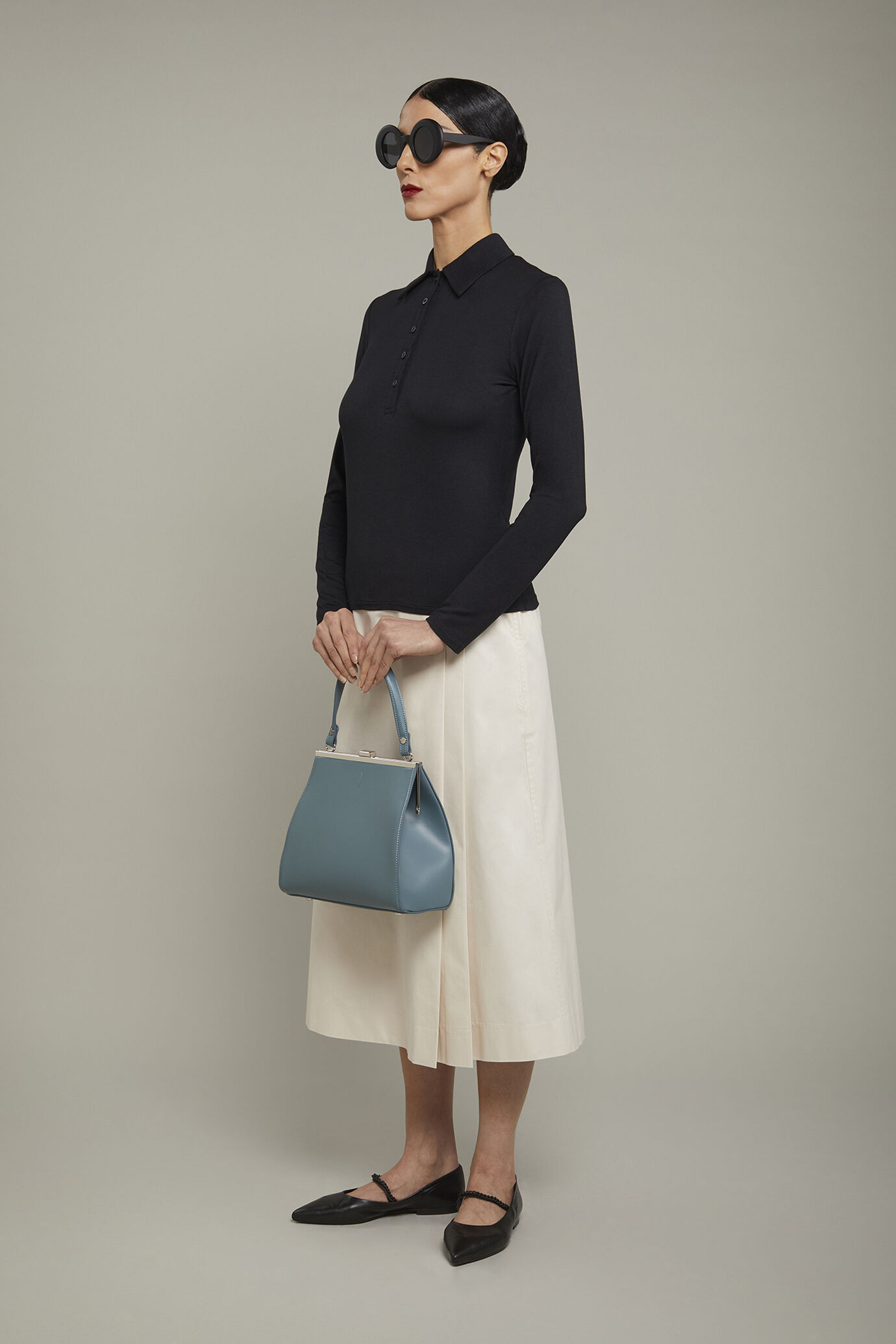 Polo donna manica lunga in jersey di cotone tinta unita image number 1