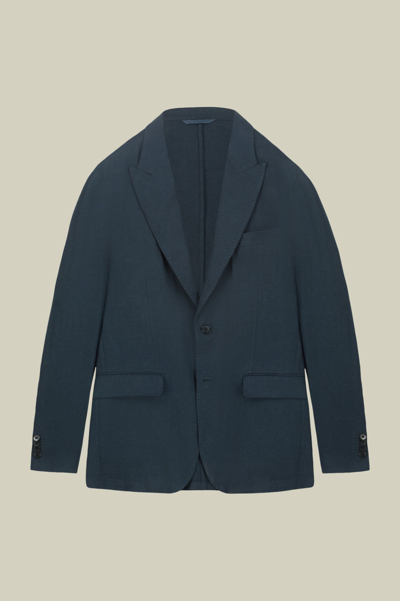Men's unlined single-breasted jacket with peak lapels and flap pockets linen and cotton blend image number 4