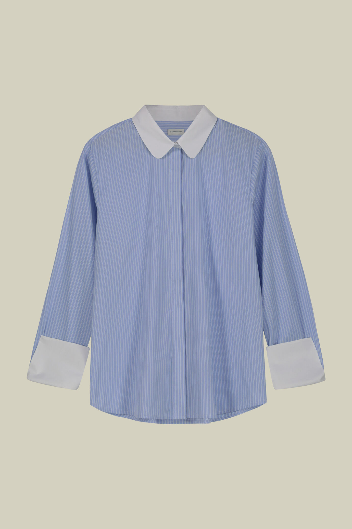 Camicia donna classica con collo bebè polsi in unito e tessuto tinto filo a righe image number 4