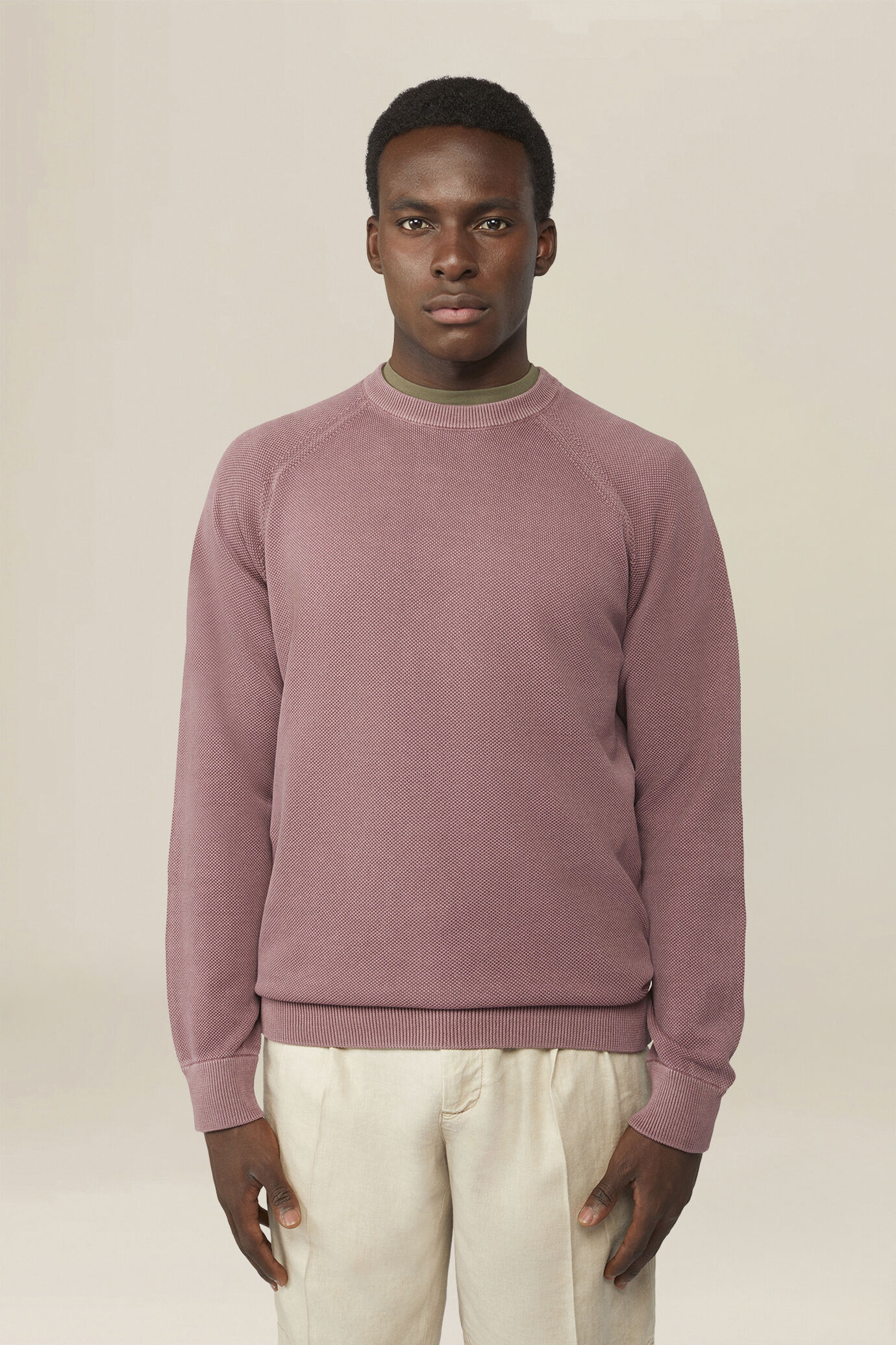 Herrenpullover mit Rundhalsausschnitt aus 100 % Baumwolle mit Reliefmuster image number 0