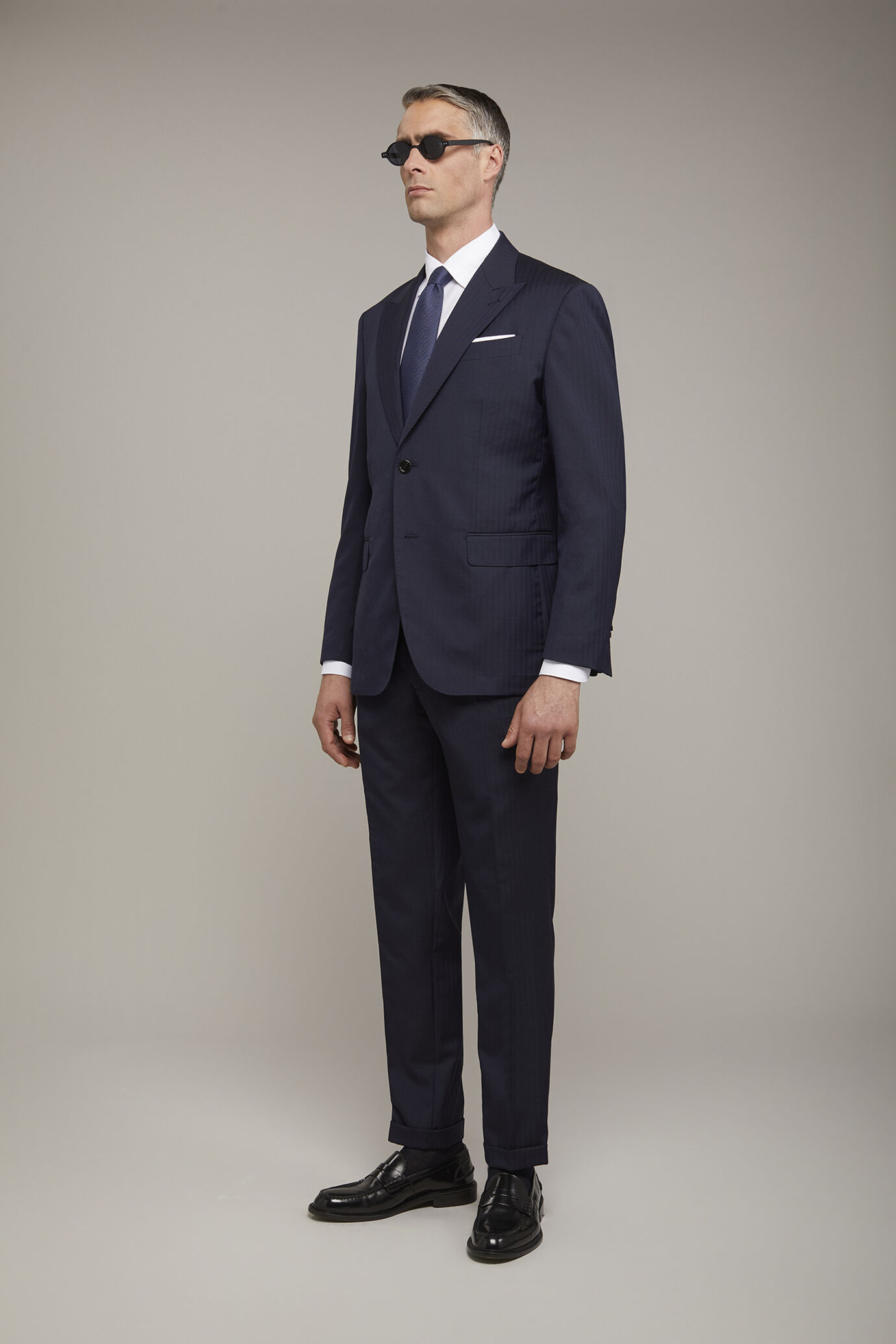 Abito uomo Wool Blend monopetto tessuto con disegno herringbone regular fit image number 1