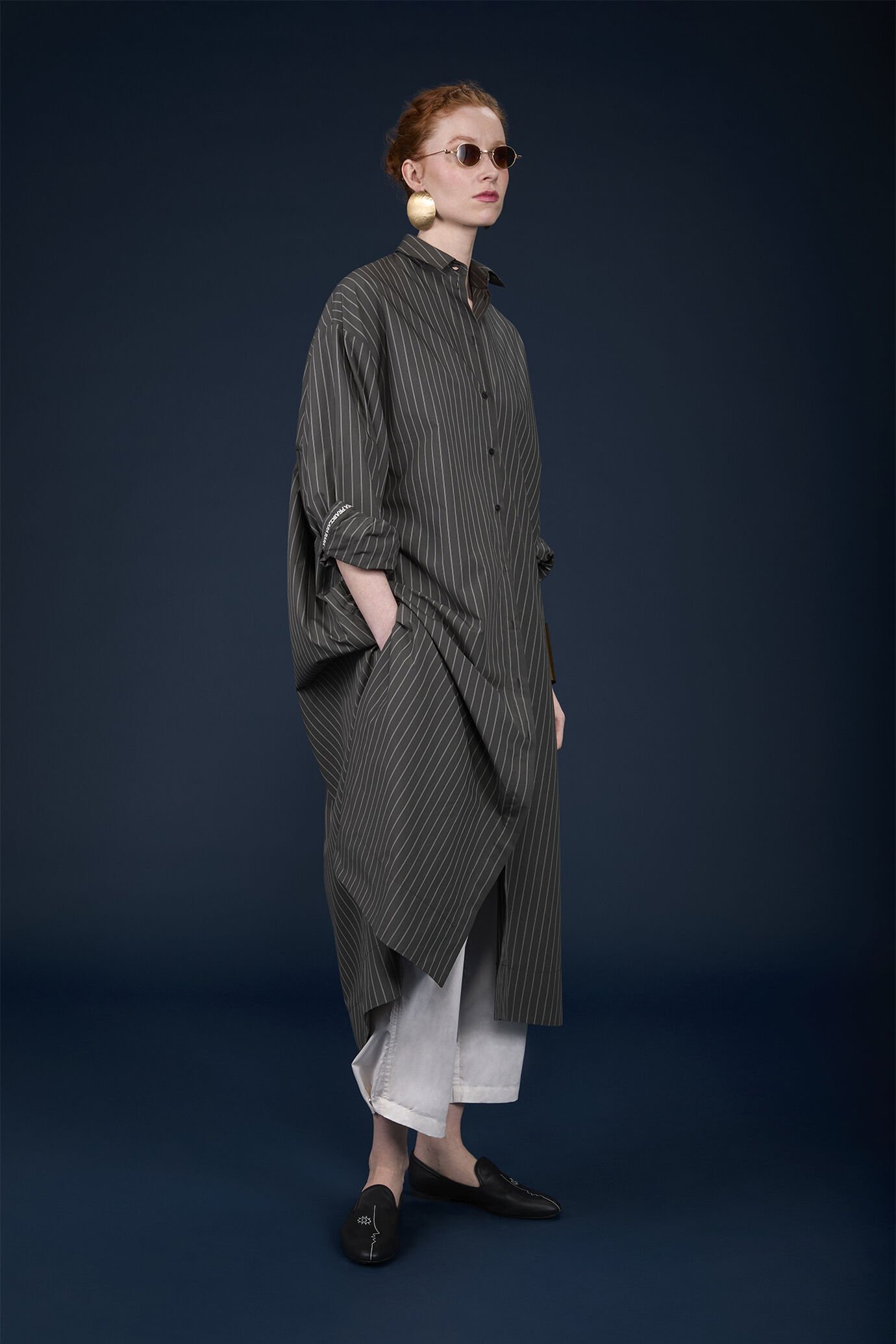 Shirt dress in striped yarn-dyed fabric