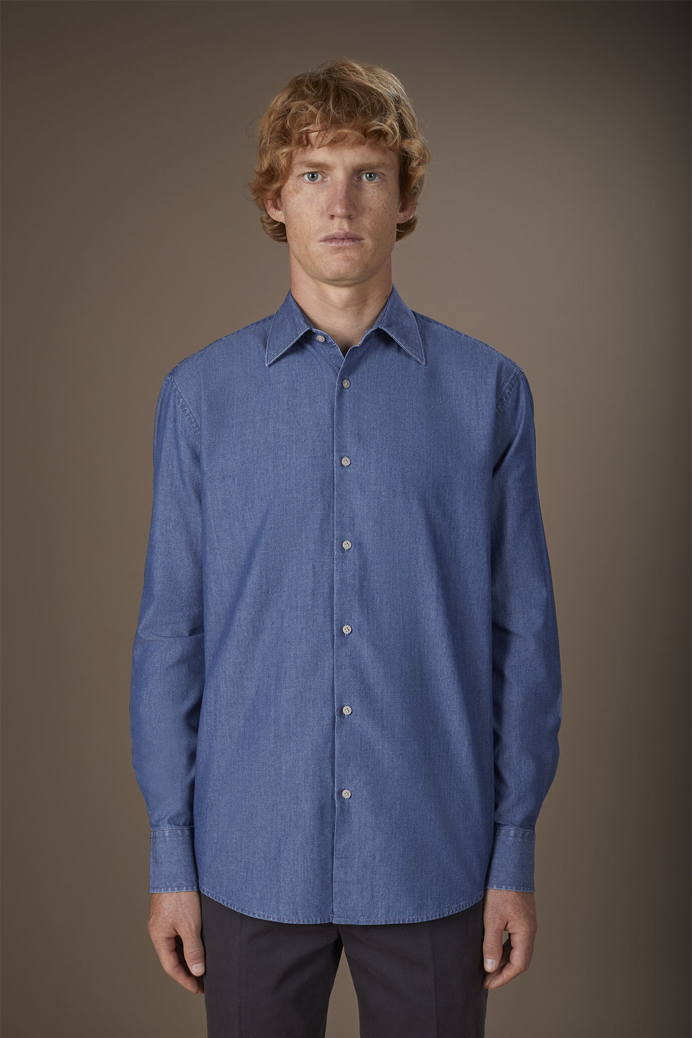Camicia uomo casual collo classico tessuto chambray