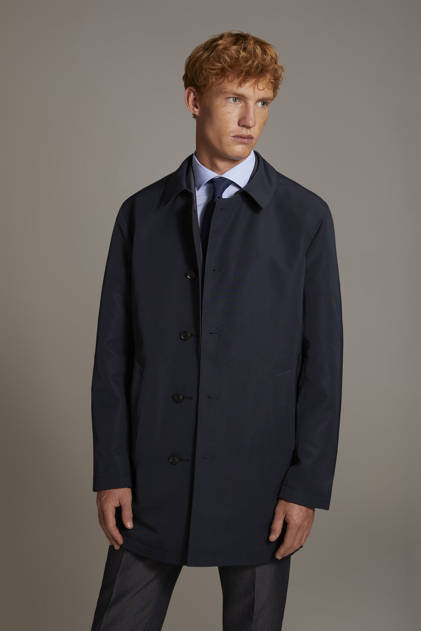 Double face wool blend raincoat in technical fabric image number 1