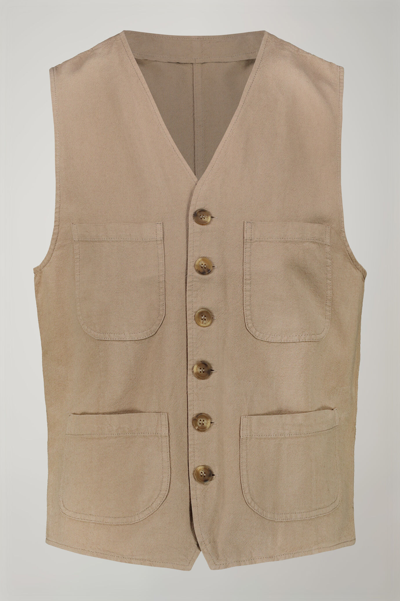 Men's linen and cotton sports waistcoat with patch pockets regular fit image number 4