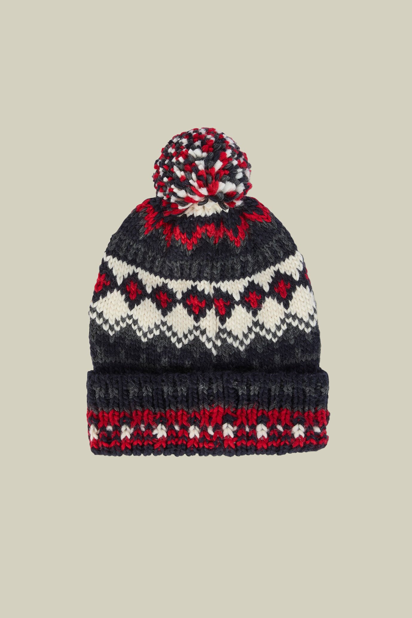 Bonnet pour homme avec pompon côtelé et motif norvégien