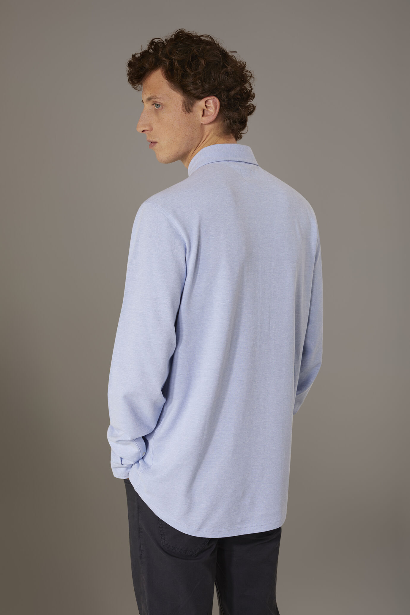 Polo chemise manches longues 100% coton piqu&eacute; uni image number 2