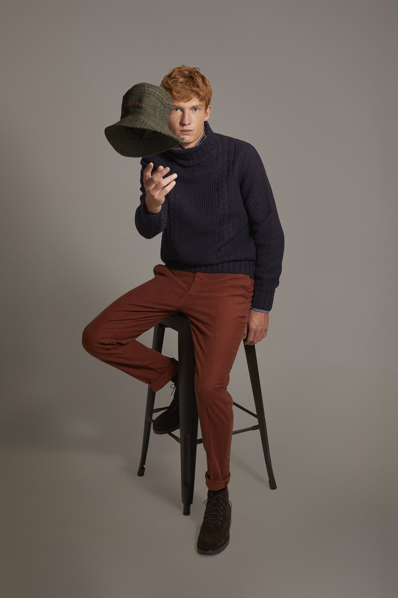 Regular fit chino trousers in moleskin fabric image number 0