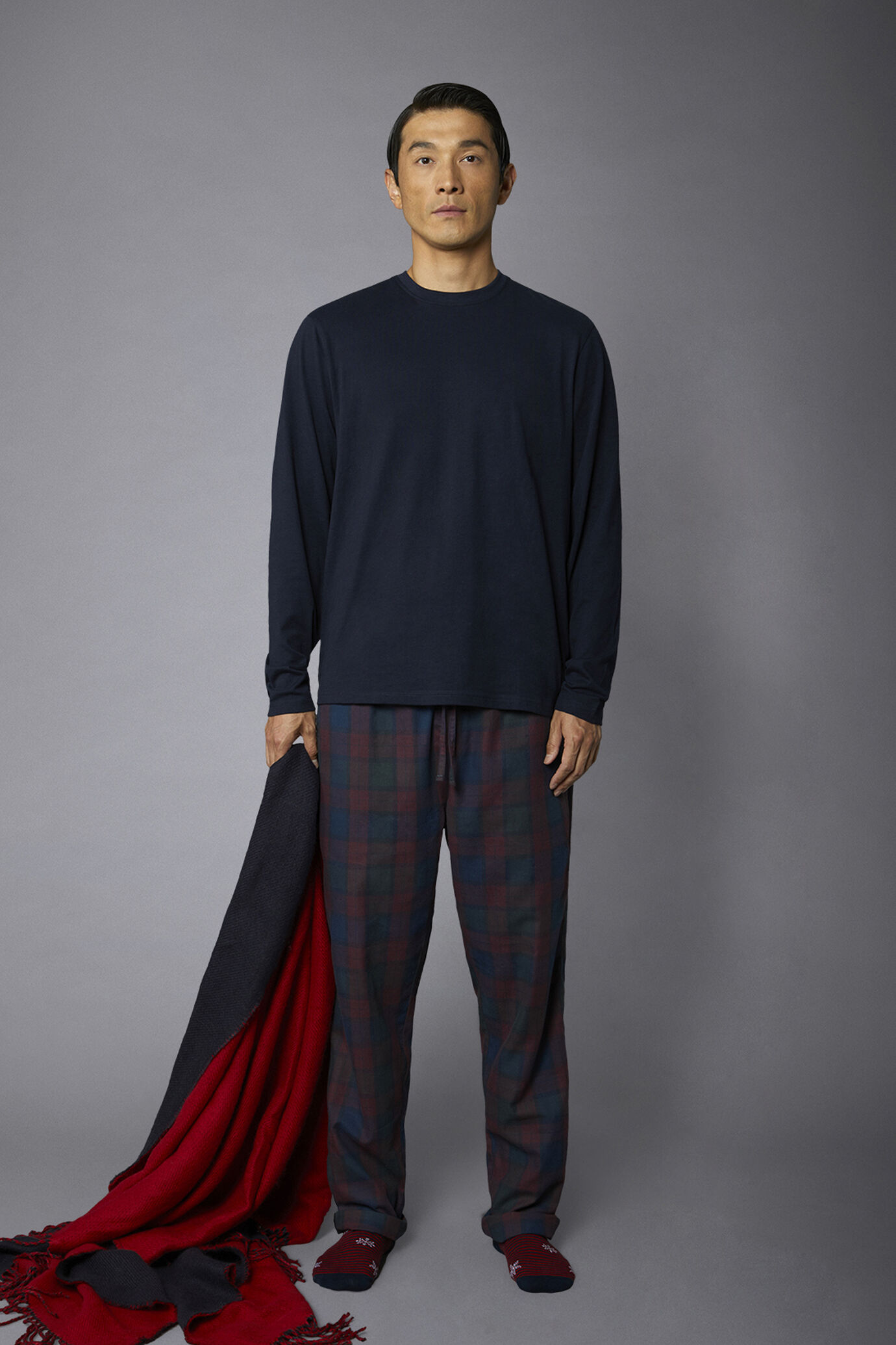 Pigiama uomo fantasia tartan in puro cotone image number 0