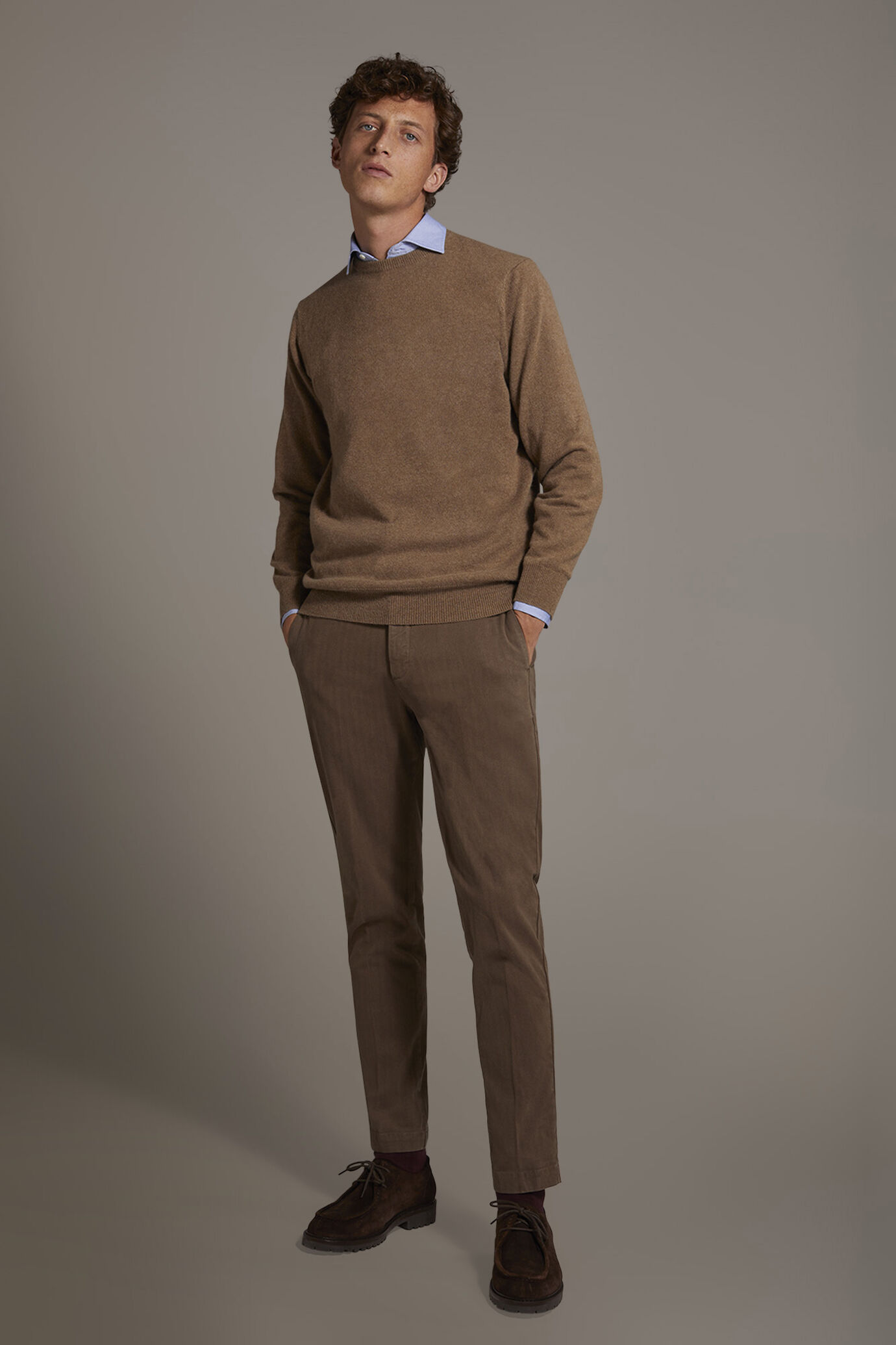 Classic regular fit herringbone fabric trousers image number 1