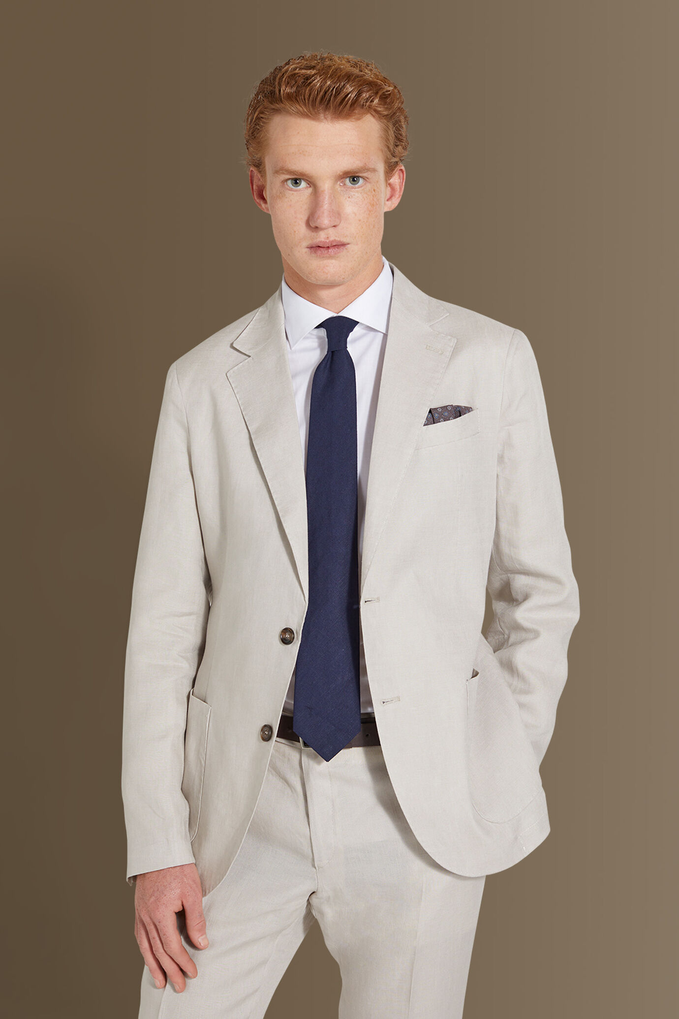 Abito monopetto uomo con pantalone senza pinces 100% lino made in Italy image number 2