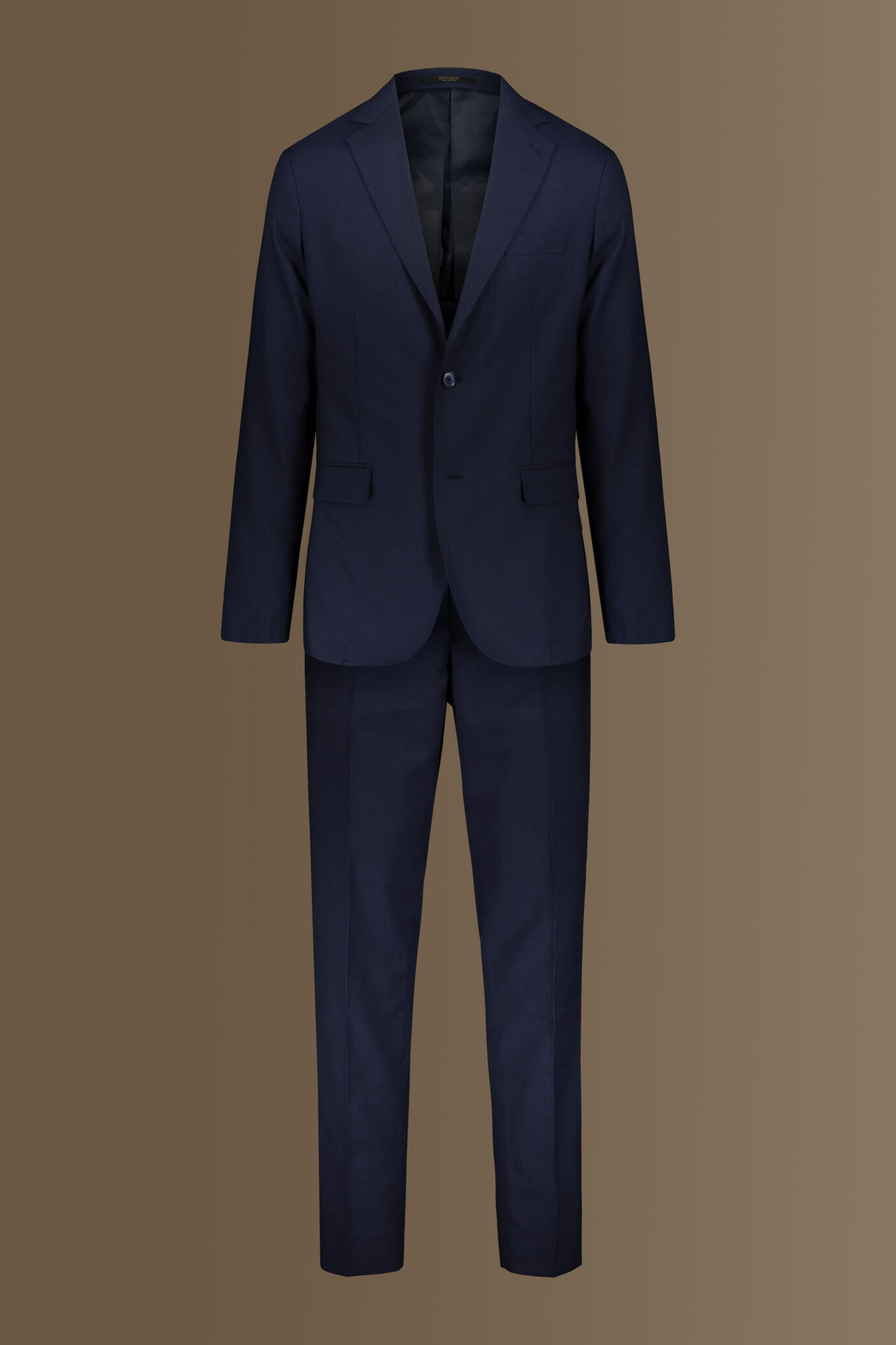 Abito monopetto con pantalone senza pinces tessuto microfantasia uomo image number 9