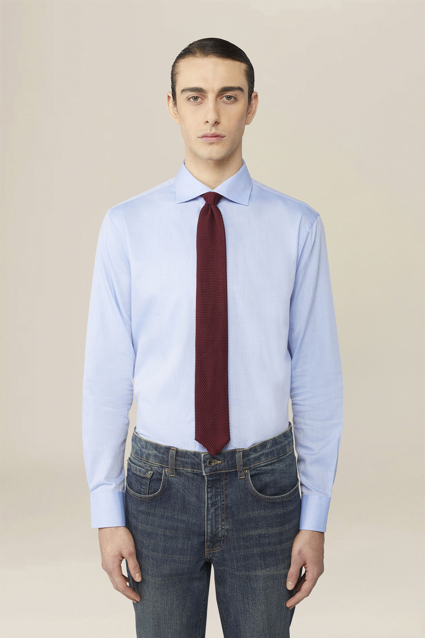 Camicia classica uomo 100% cotone collo francese tinta unita twill