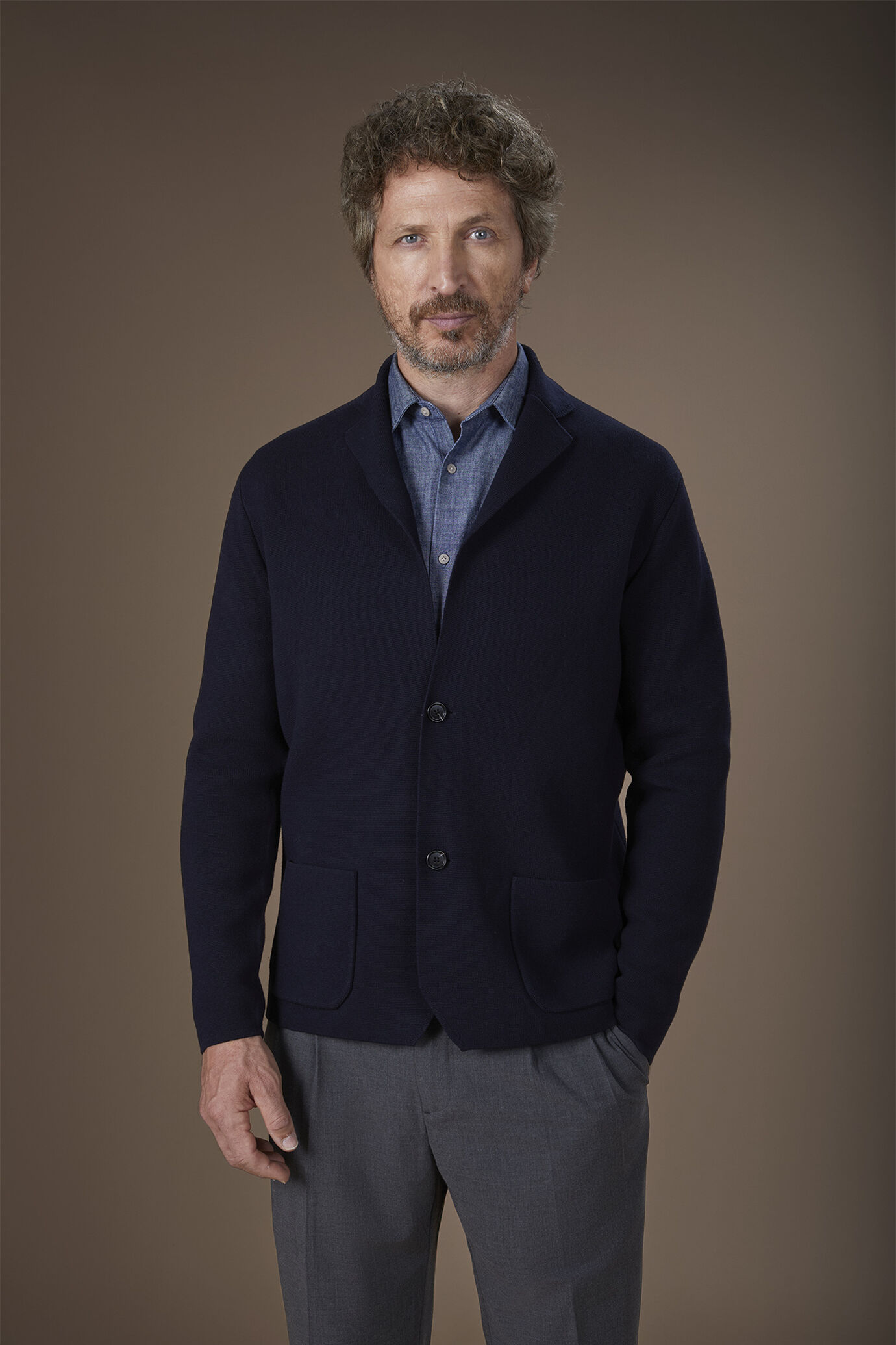 Cardigan uomo monopetto in maglia punto milano 100% cotone regular fit