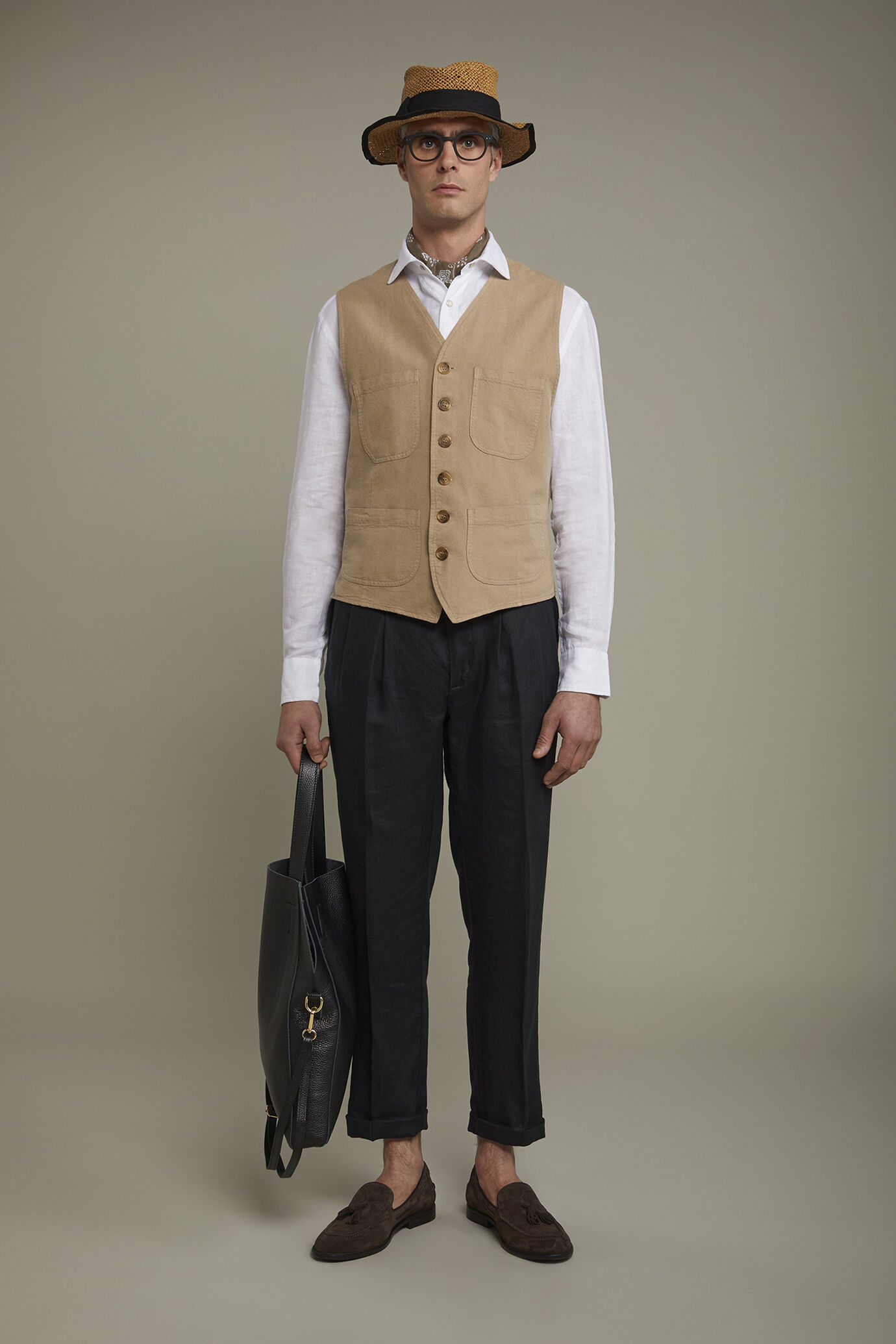 Gilet sport homme en lin et coton avec poches plaquées coupe régulière