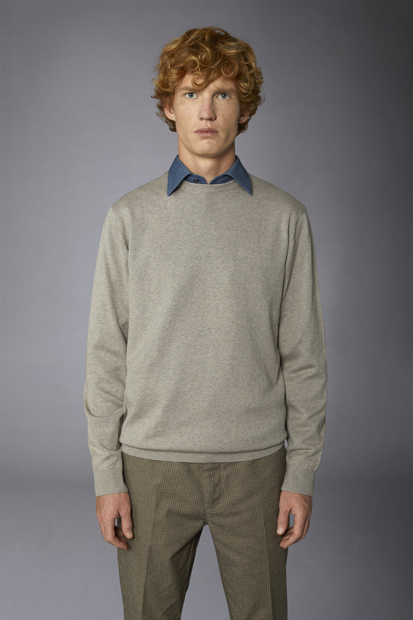 Pullover mit Rundhalsausschnitt aus Wolle und Baumwolle image number 3