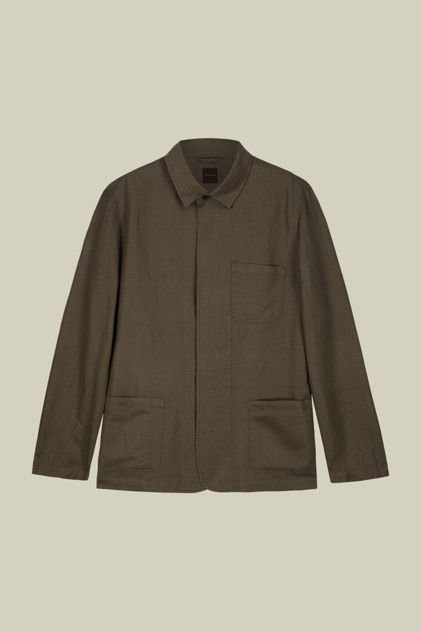 Giacca camicia con tasche a toppa, misto lino e cotone lavato
