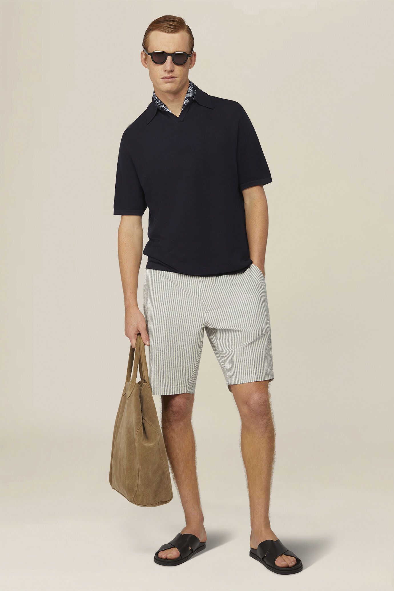 Herren-Bermudashorts aus Leinen-Baumwoll-Mischgewebe mit Streifenmuster image number 0