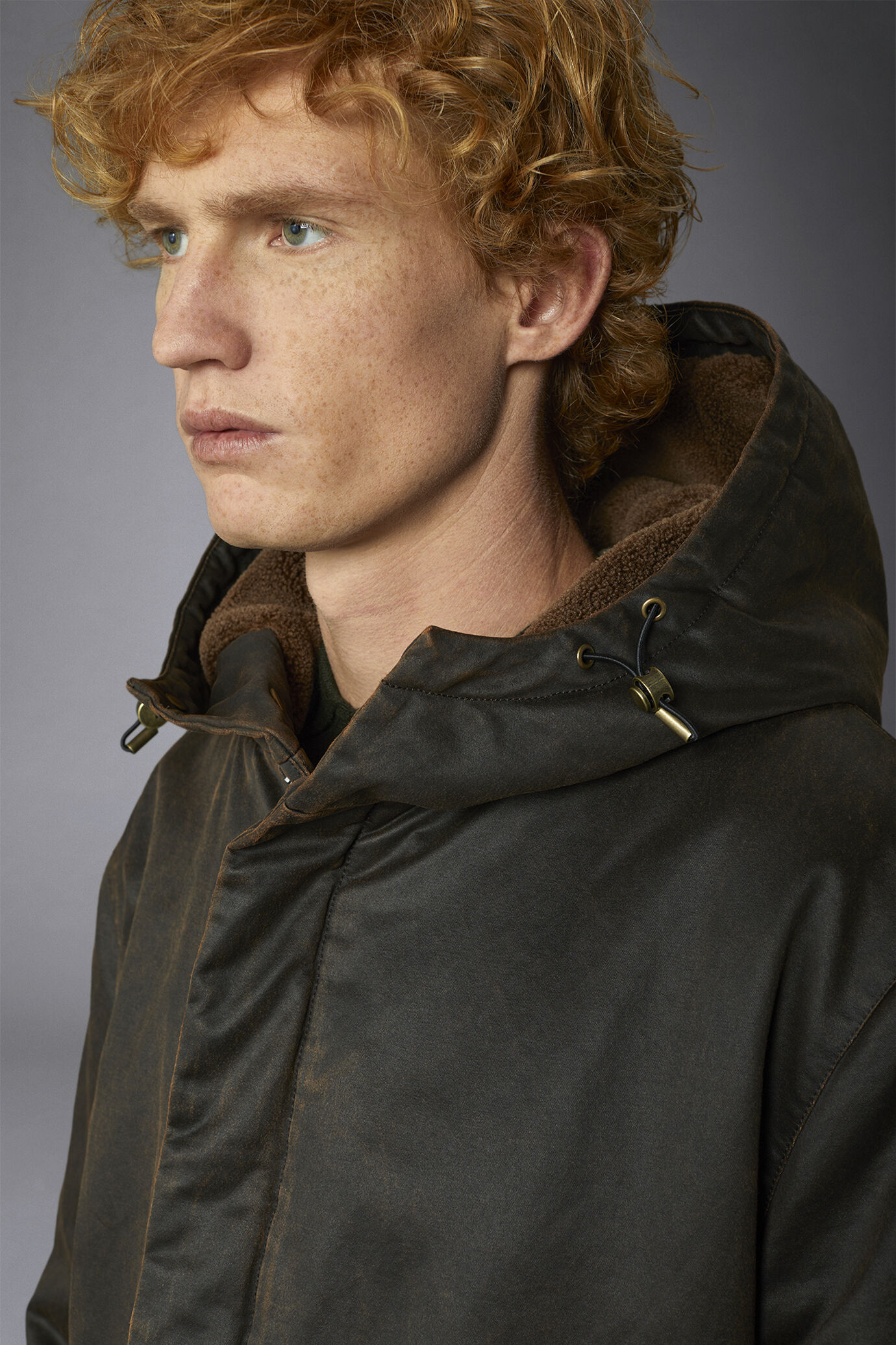 Men's wax-effect jacket in washed cotton with inner fur medium length comfort fit image number 3