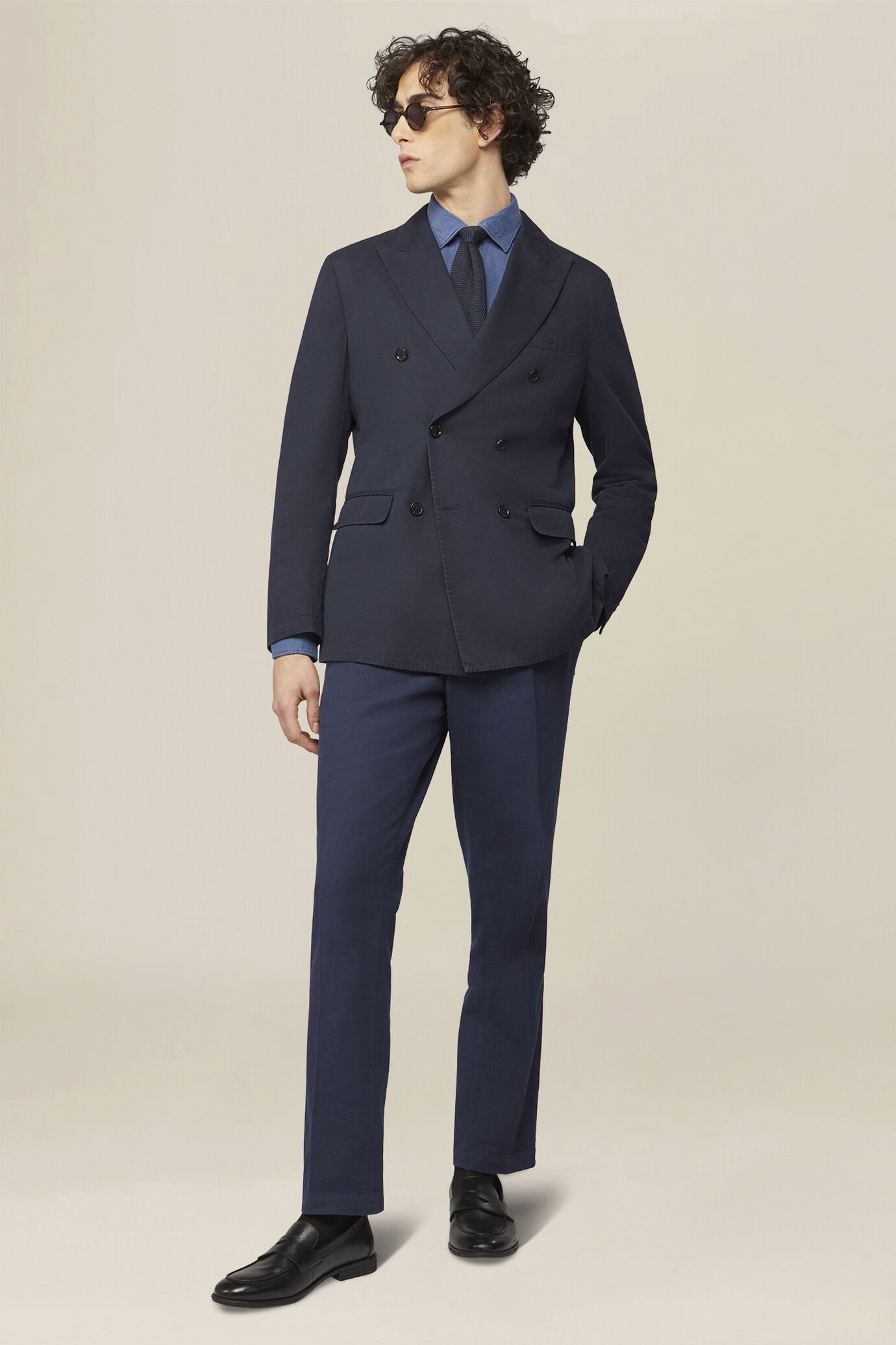 Giacca uomo doppiopetto sfoderata in tessuto twill regular fit image number 1