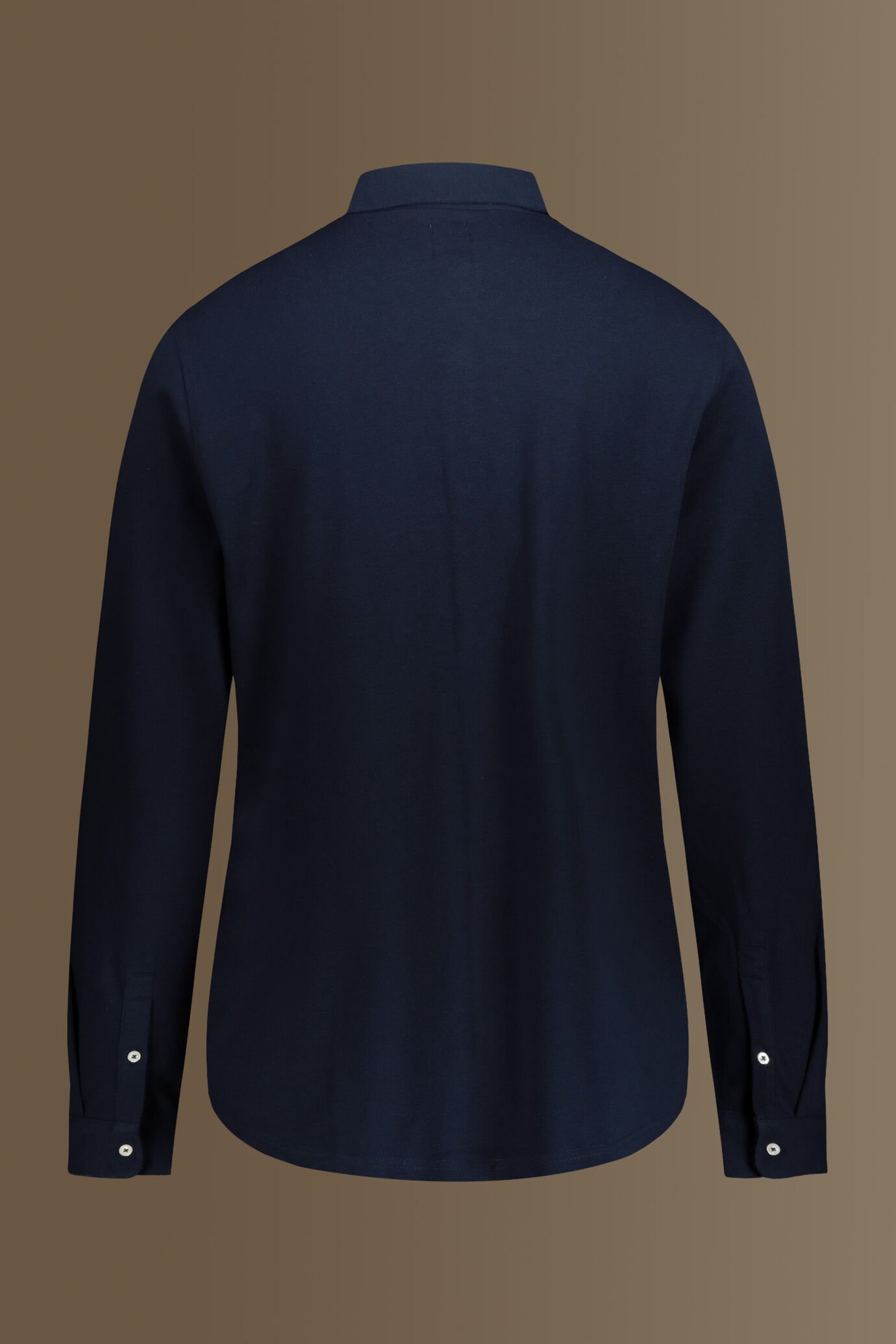 Polo camicia manica lunga uomo 100% cotone piquet tinta unita image number 1