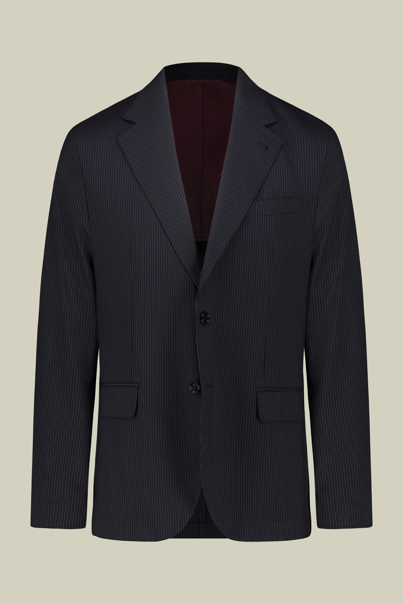 Single-breasted men's suit with flat front trousers in a pinstripe fabric image number 4