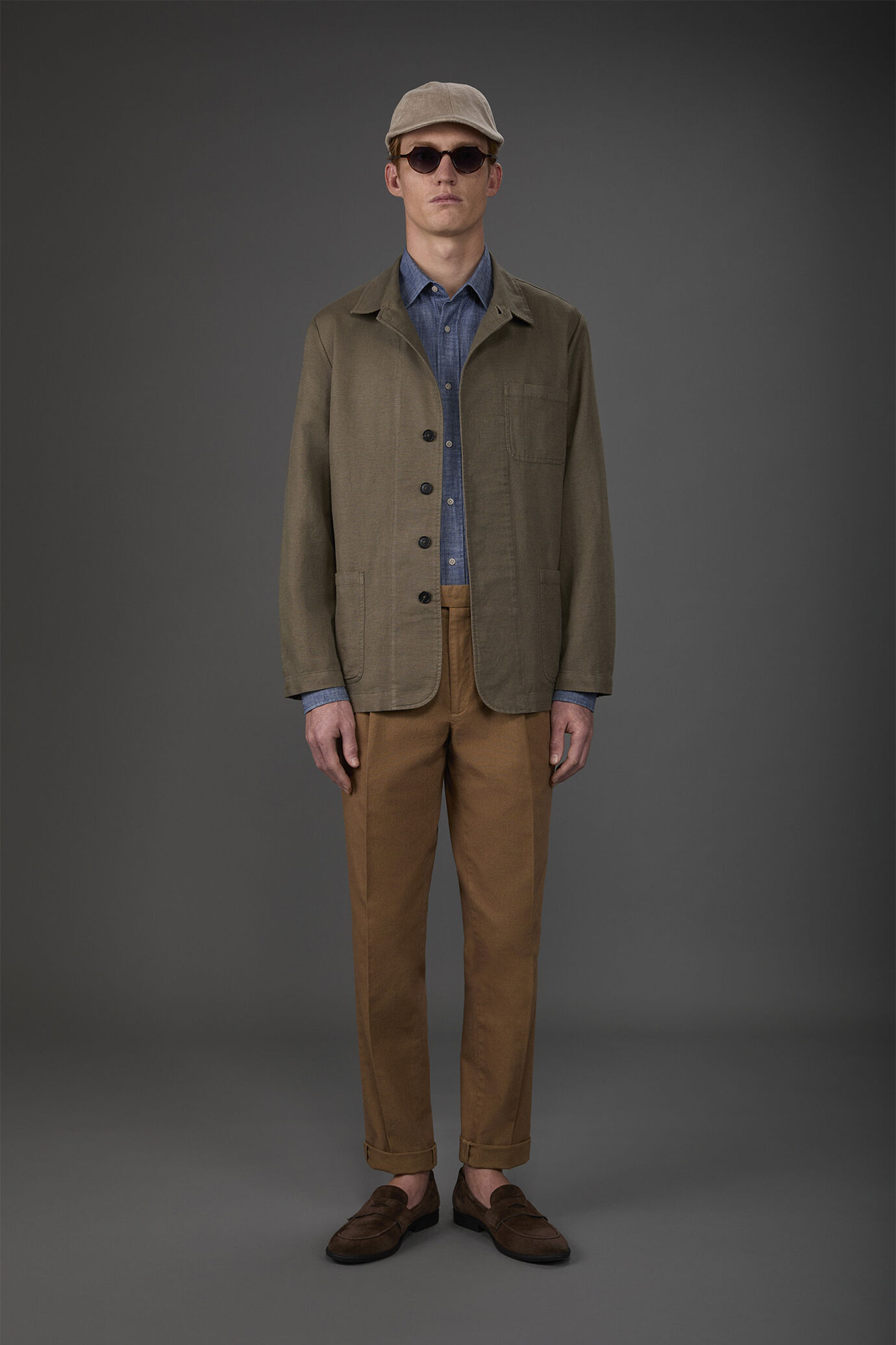 Veste chemise à poches plaquées, en lin et coton lavé