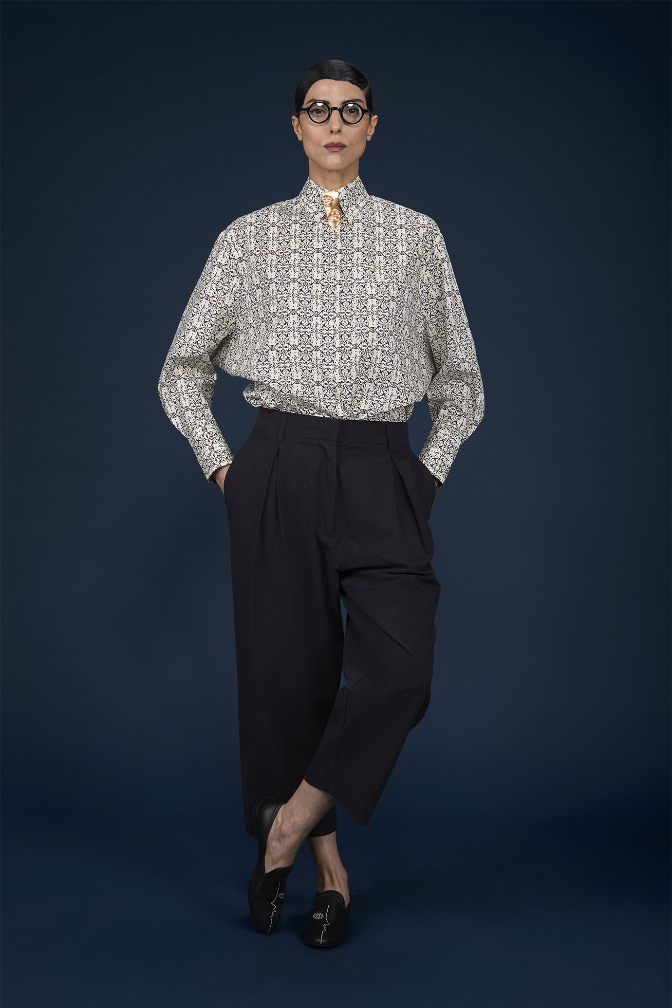 Pantalon large pour femme à deux pinces en 100 % coton