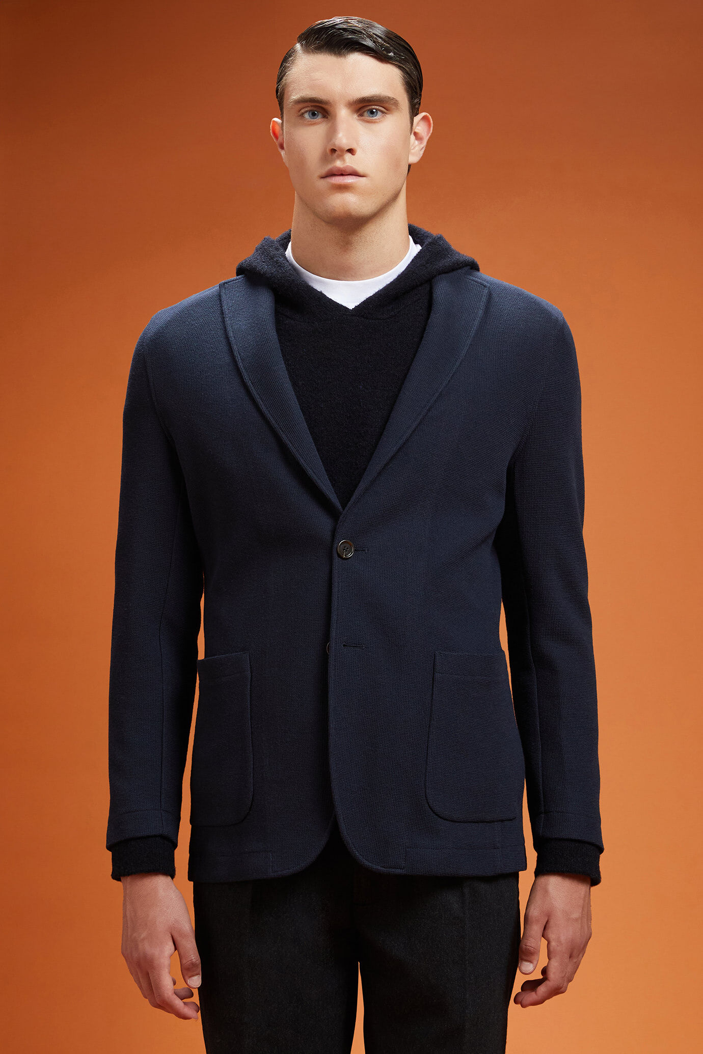 Men's regular fit jacket in plain knitted fabric