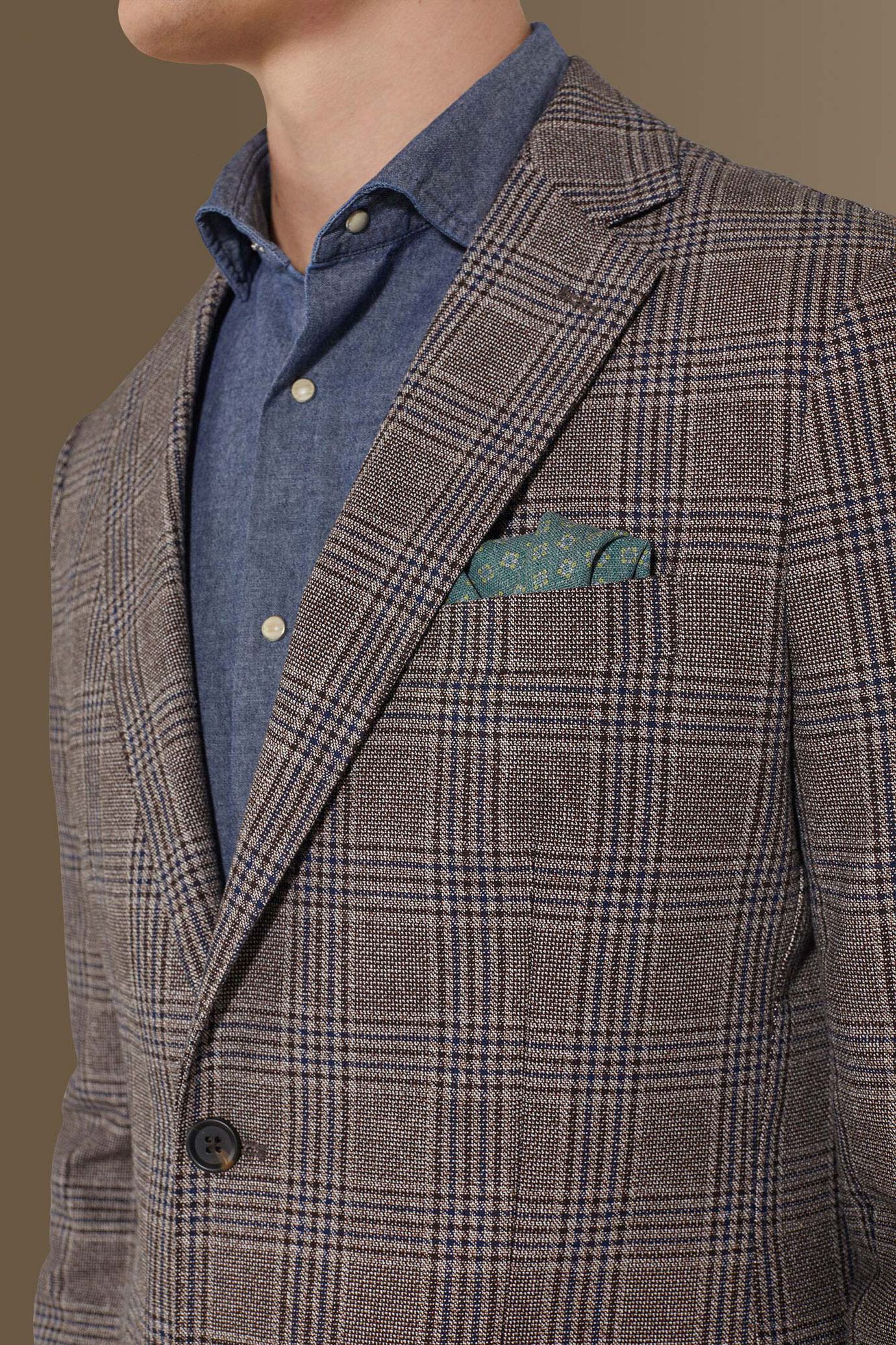 Single breasted jacket cotton linen fabric check design image number 3
