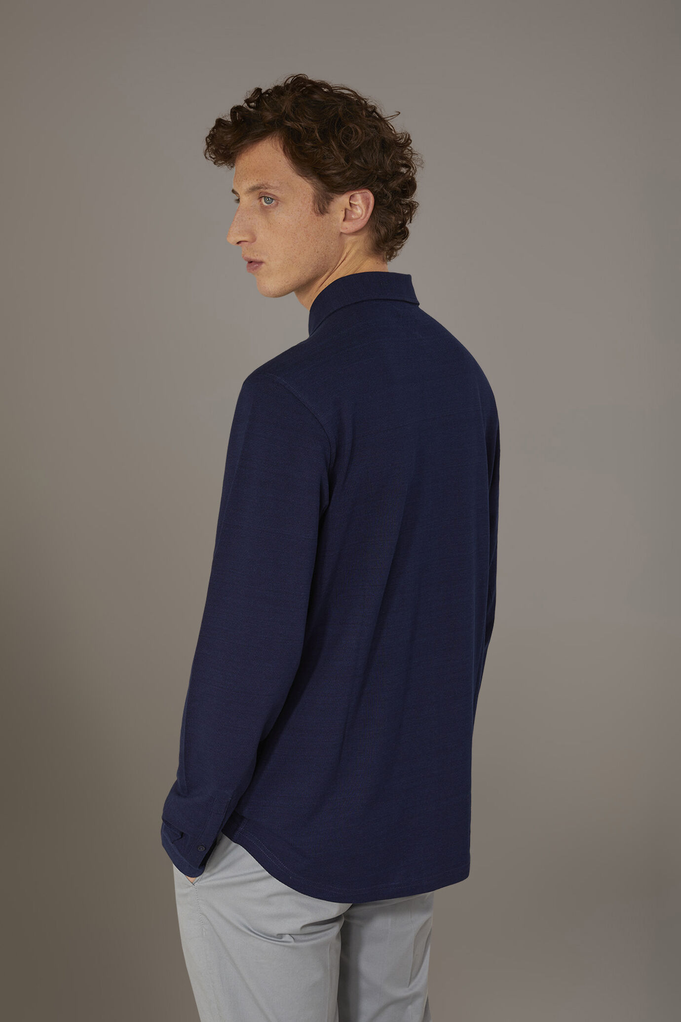 Poloshirt mit langen Ärmeln 100% Baumwolle Piqué einfarbig image number 2