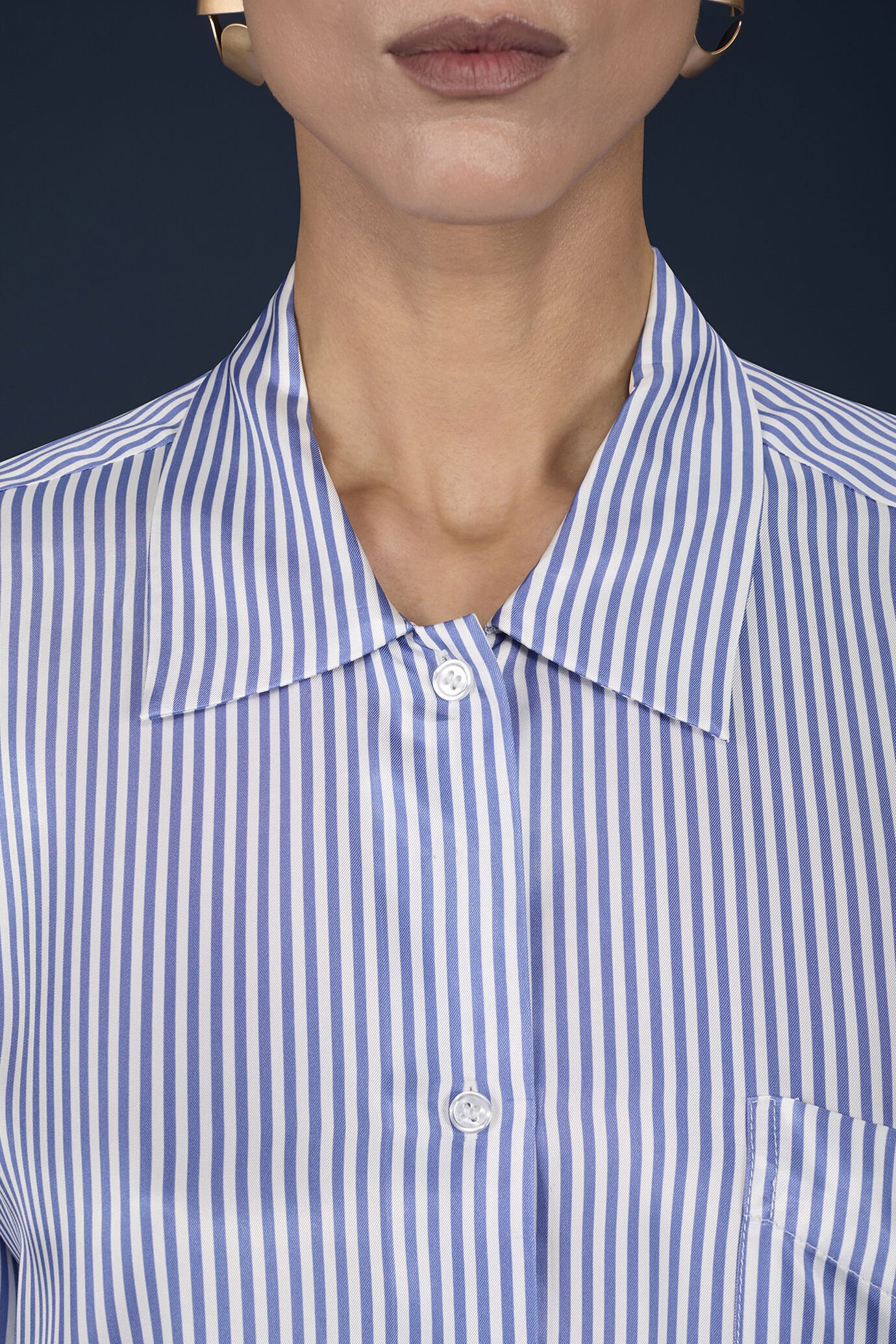 Camicia donna pigiama oversized in tessuto stampato a righe image number 2
