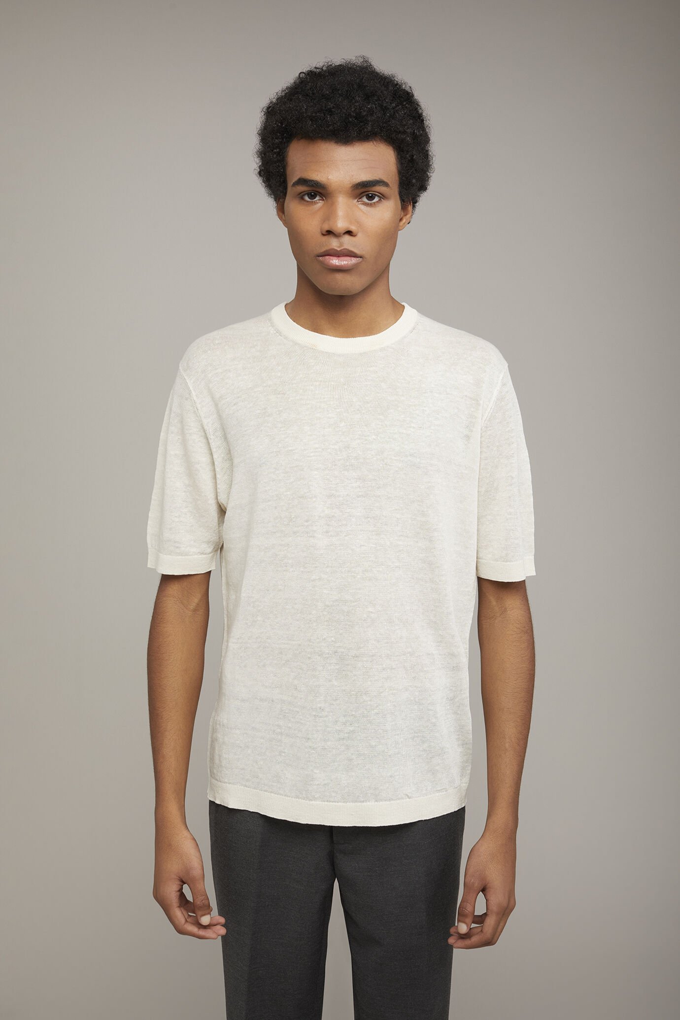 Men's knitted t-shirt 100% linen short-sleeved regular fit
