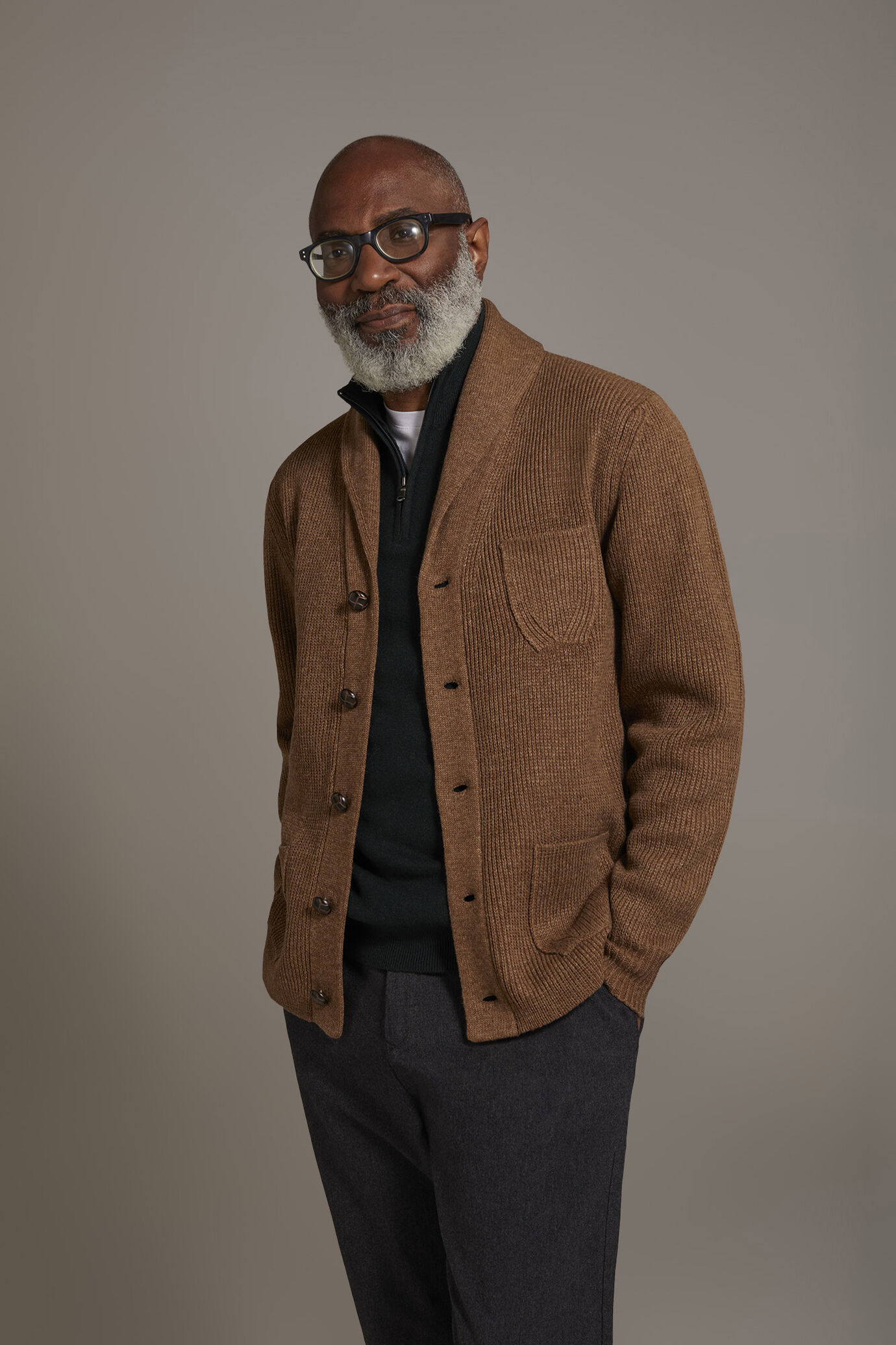 English rib knit wool blend cardigan image number 1
