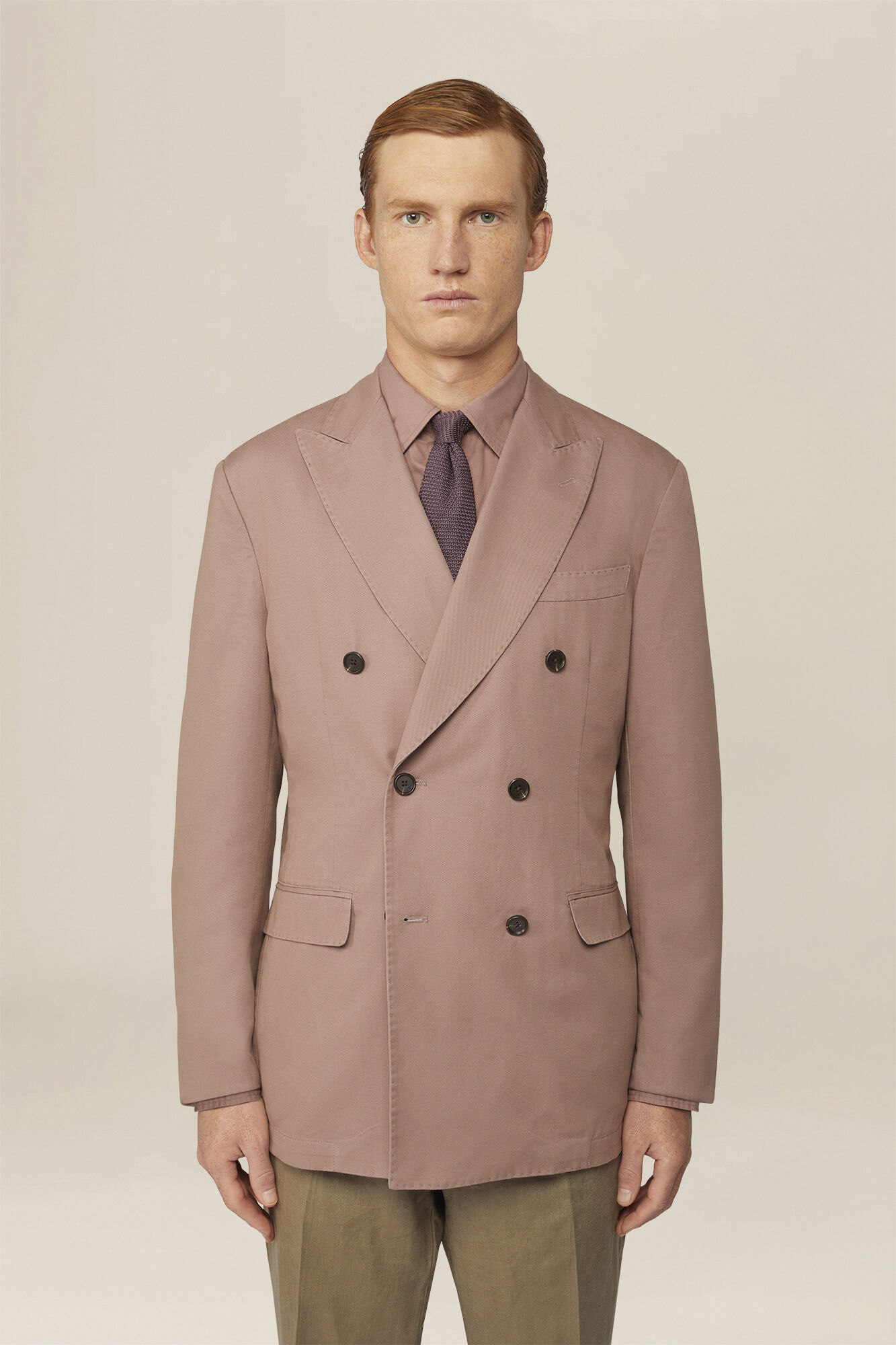Unlined double-breasted men's jacket in regular fit twill fabric