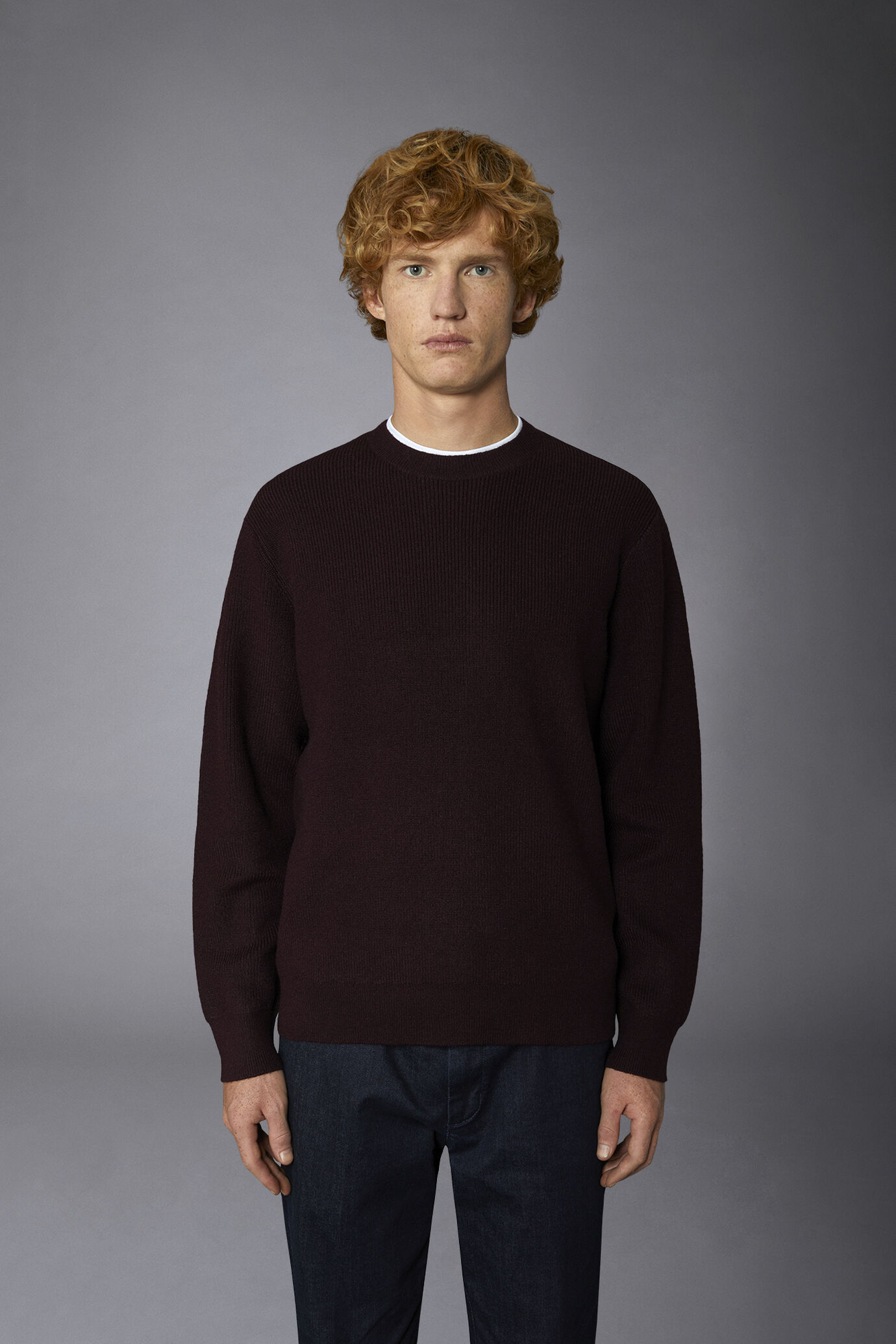 Men's roundneck sweater with English rib knitting regular fit image number 3