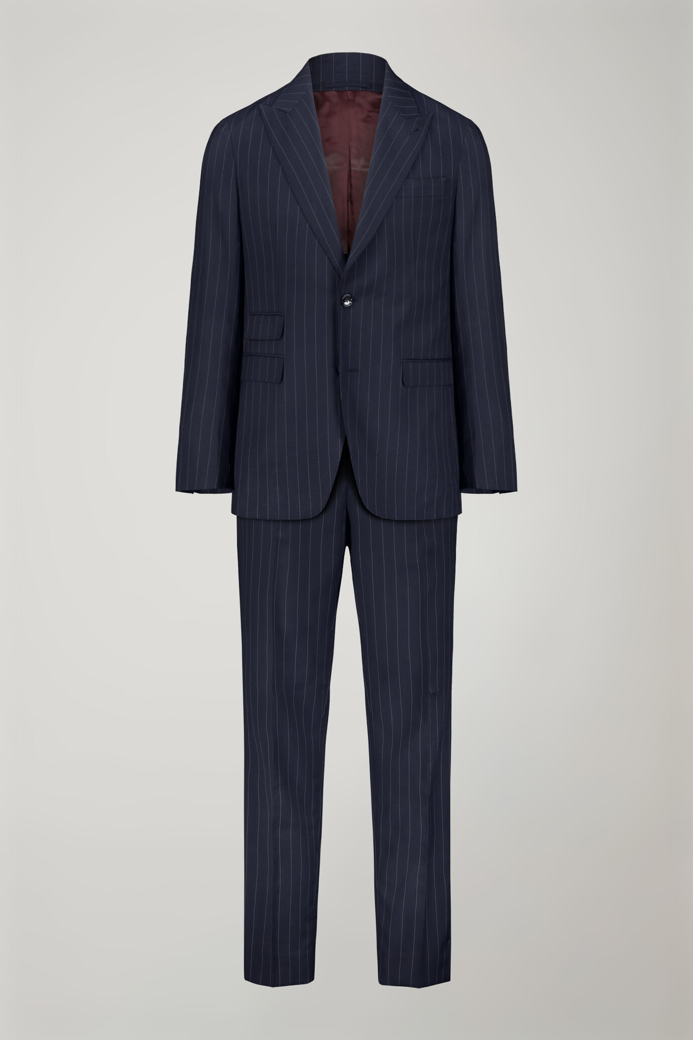 Costume homme Wool Blend à simple boutonnage en tissu à fines rayures coupe régulière image number 9